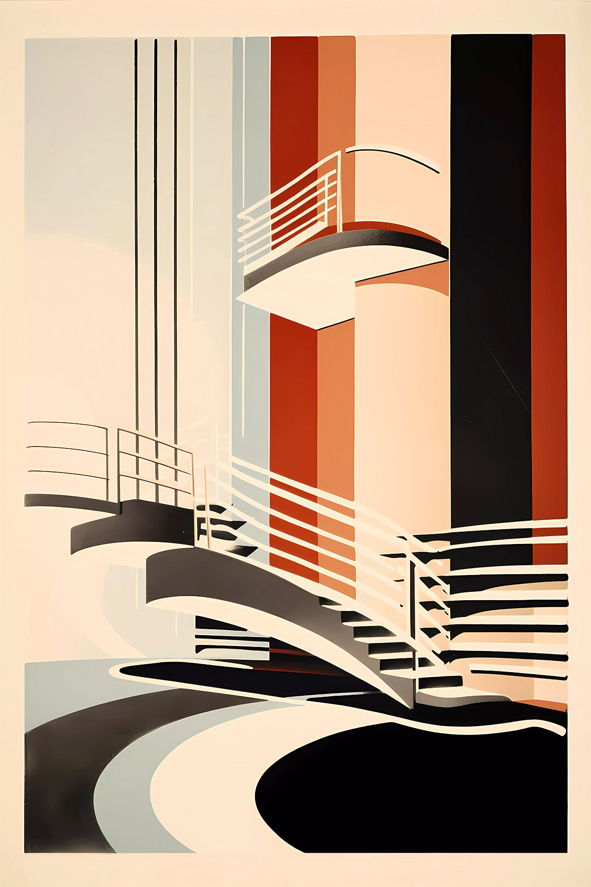 Modernist Stairway Abstract – Art Deco Bauhaus Inspired Architecture