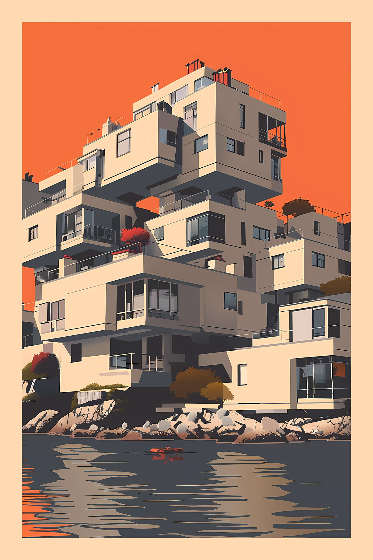 Brutalist Modular Architecture Print – Habitat 67