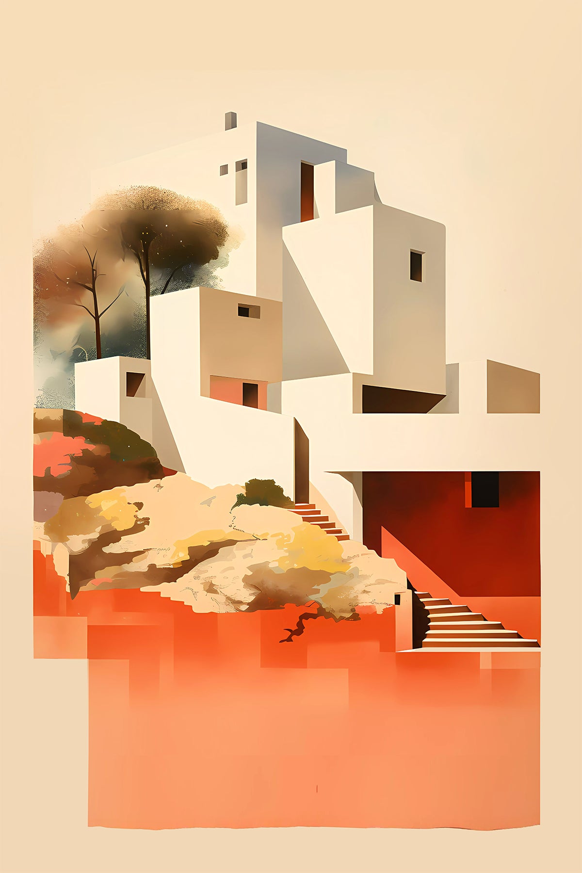 Álvaro Siza Inspired Architecture Print – Minimalist Cubic House
