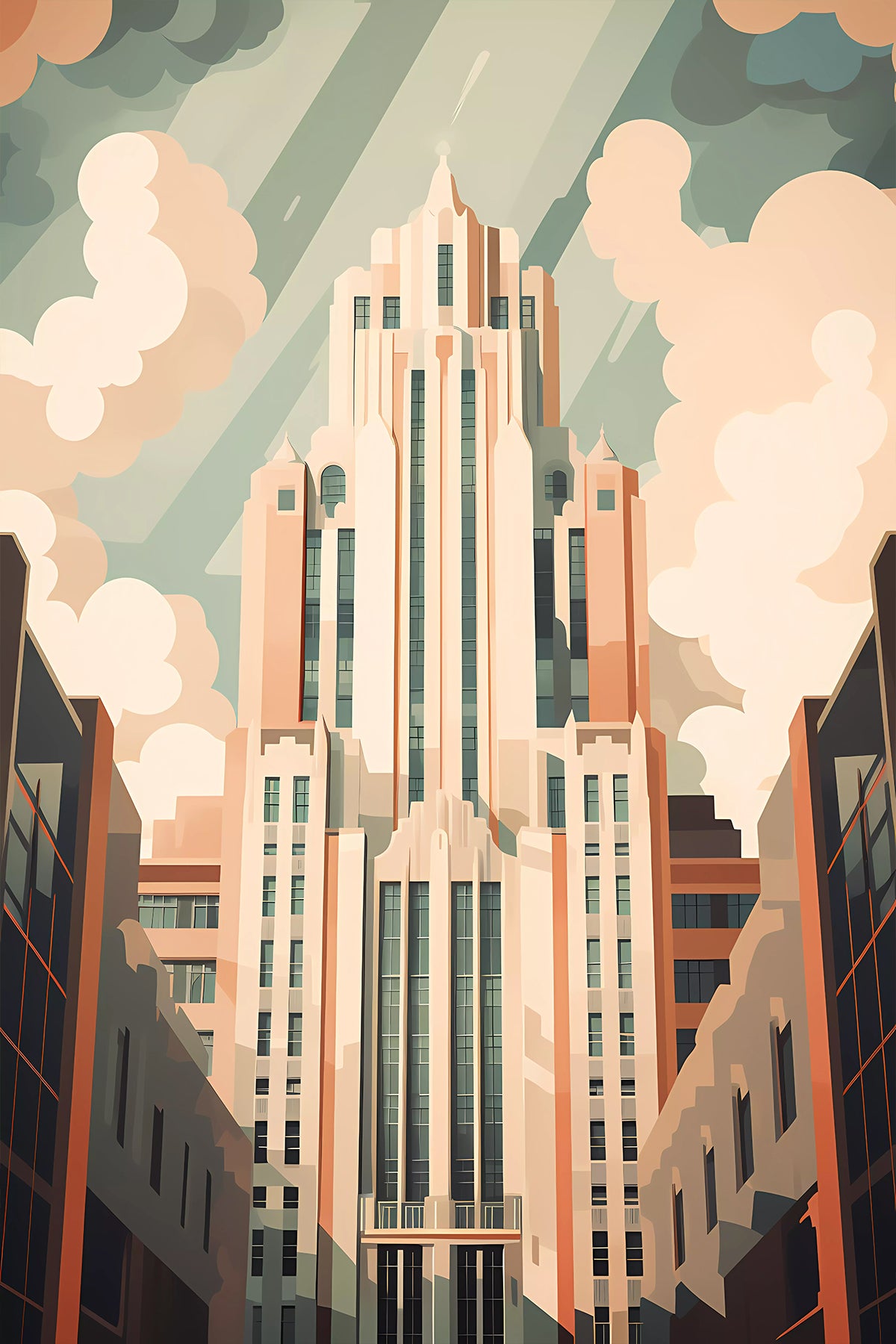 Art Deco Skyscraper - Retro Geometric Illustration