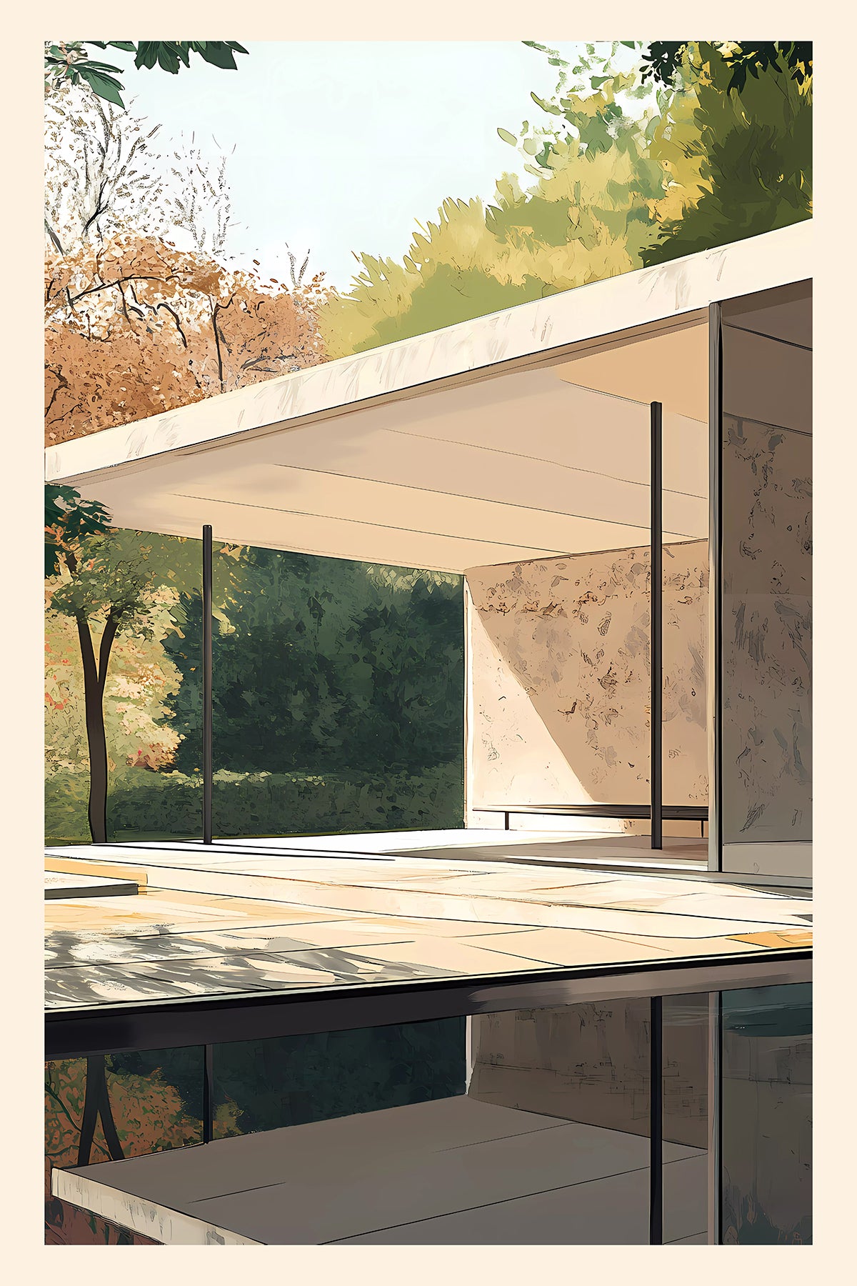 Barcelona Pavilion Print – Mies van der Rohe Minimalist Modern Architecture