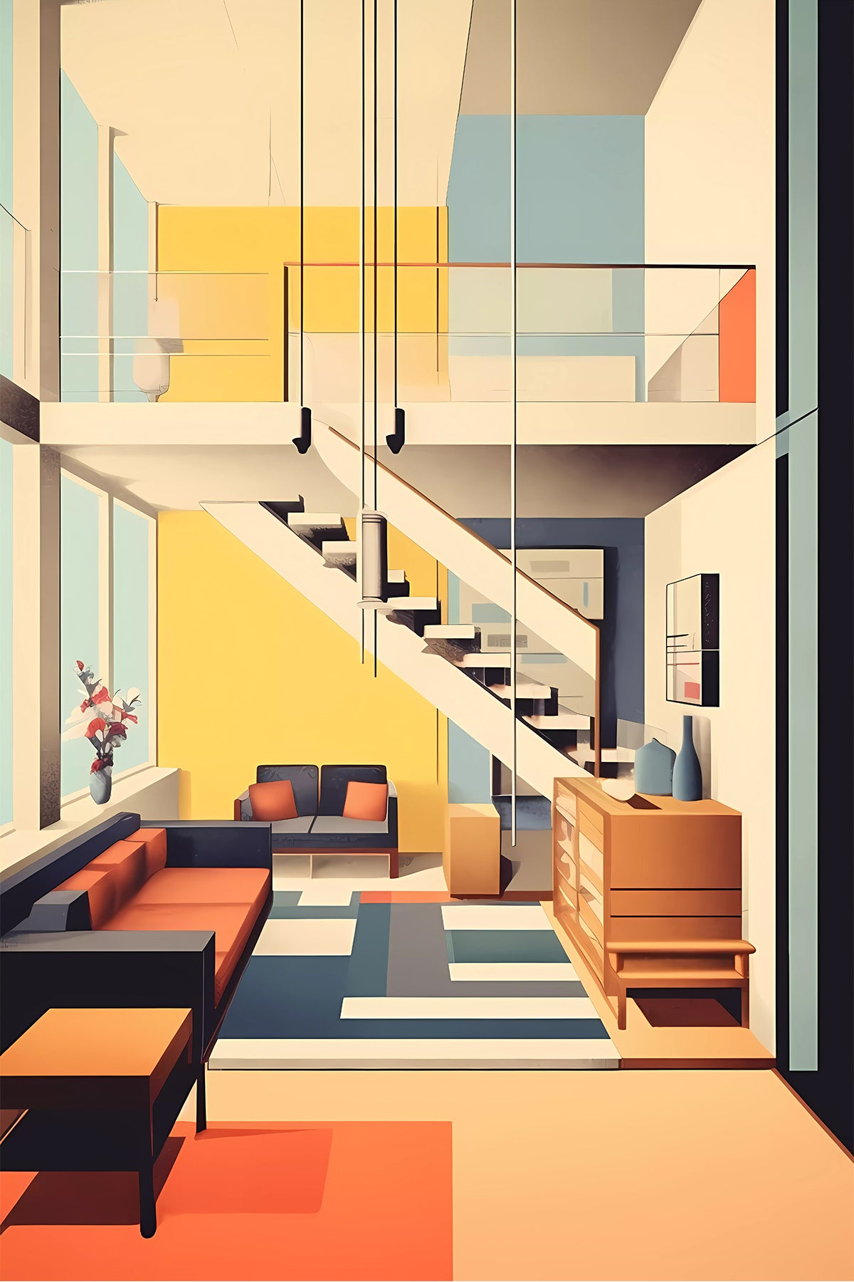 Modernist Interior Art Print – Bauhaus Walter Gropius Inspired Design