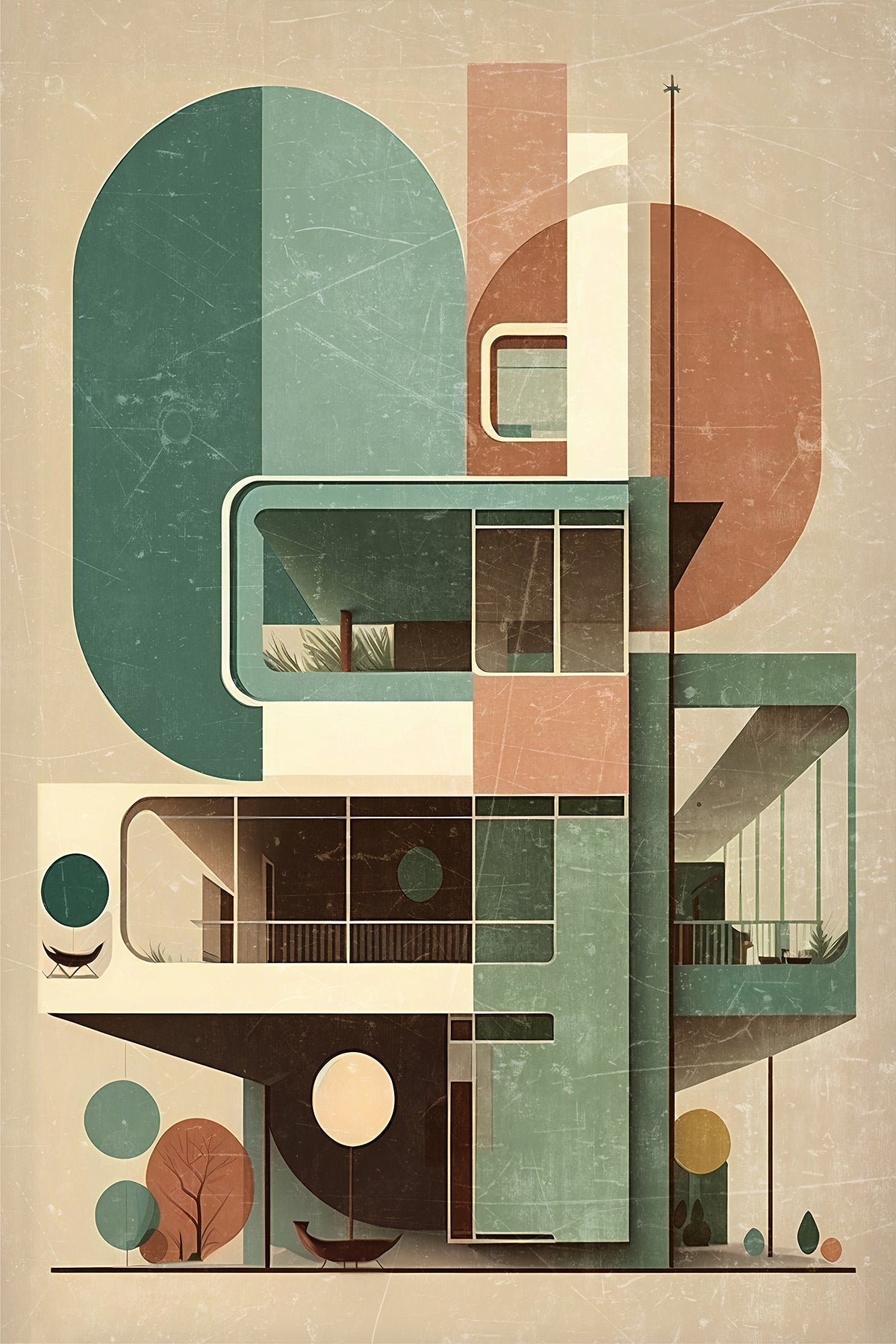 Retro Bauhaus Poster – Vintage Mid-Century Geometric Architecture