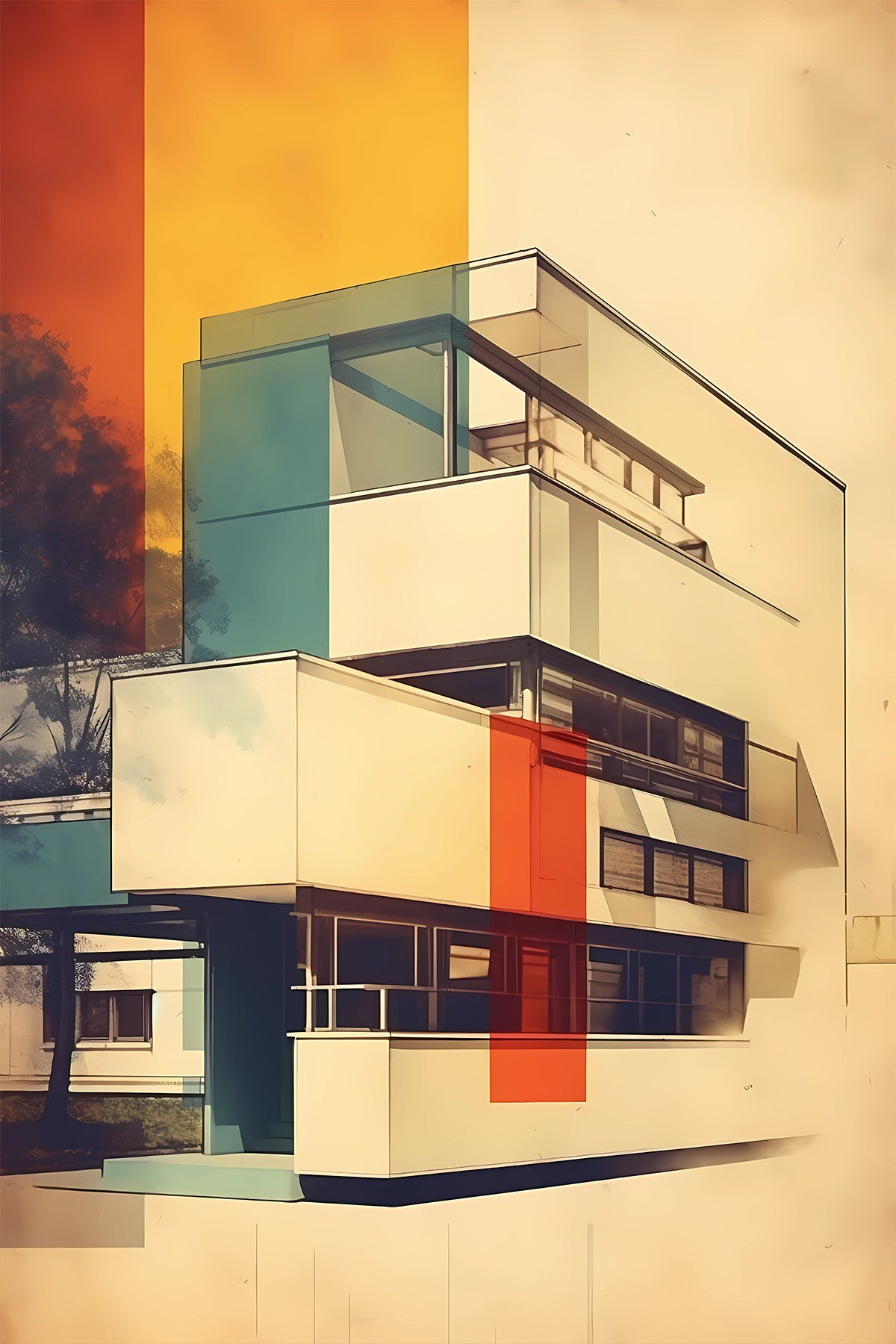 Bauhaus Villa Modernist Architecture Print – Color Blocked International