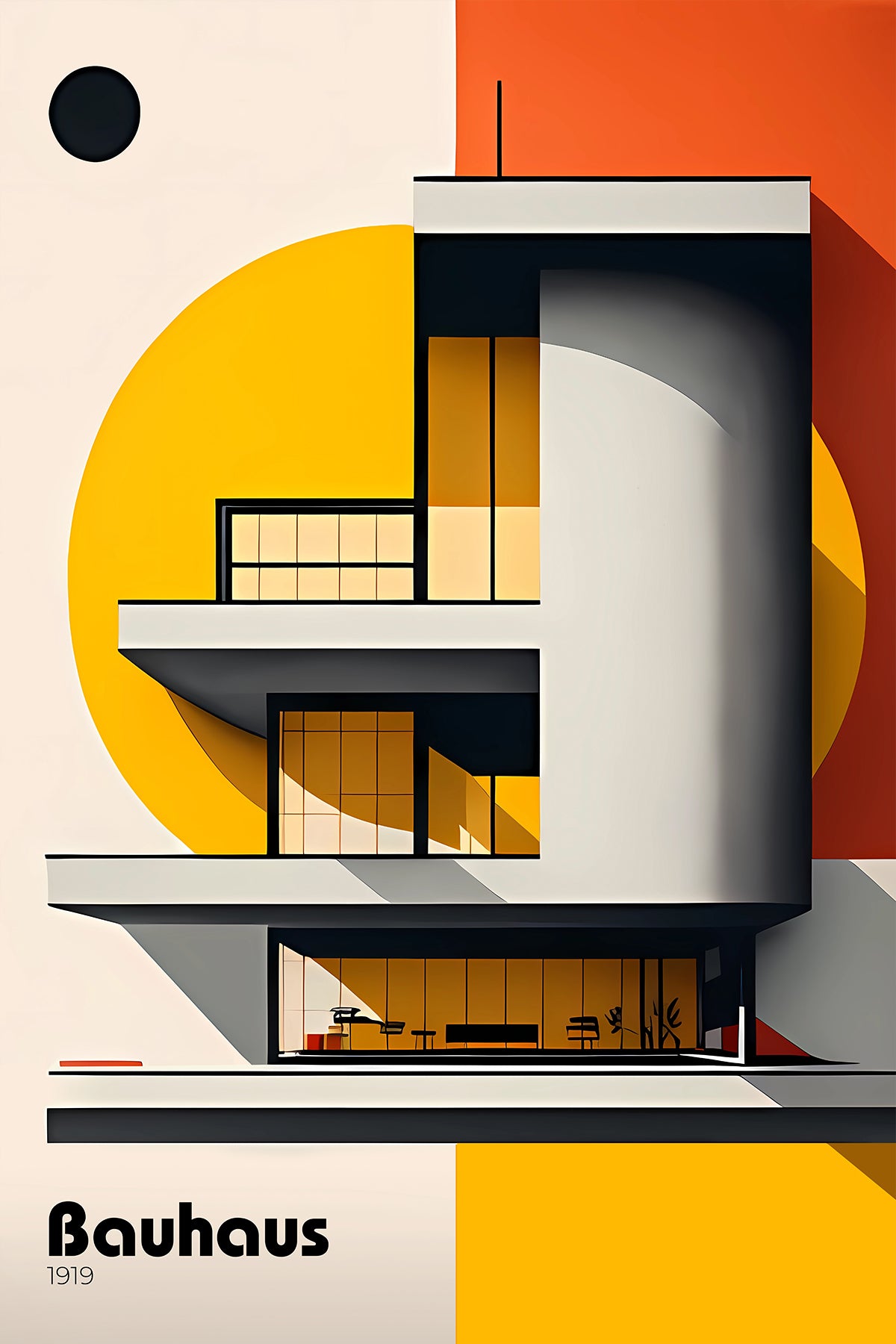Bauhaus Architecture Poster – Abstract Fictional Facade Illustration