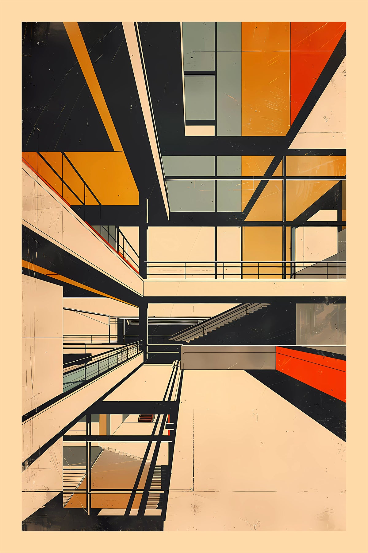 Bauhaus Modern Architecture Art Print – Abstract Geometric Design