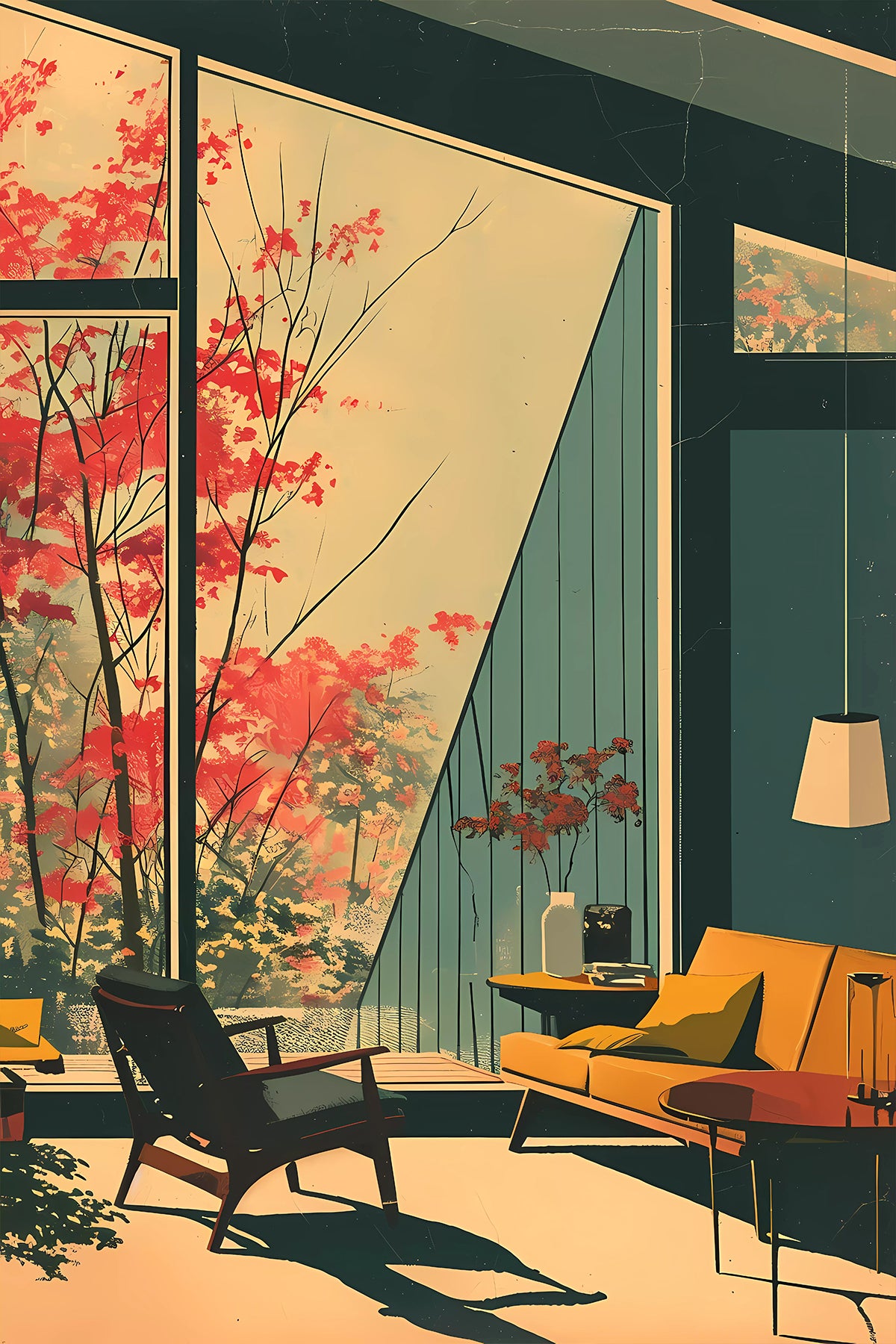 Vintage Mid-century Modern Lounge & Cherry Blossom