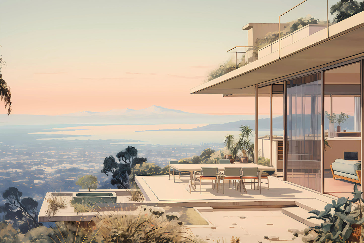 Hollywood Hills Mid-Century Modern Dream — Sunset View Art Print
