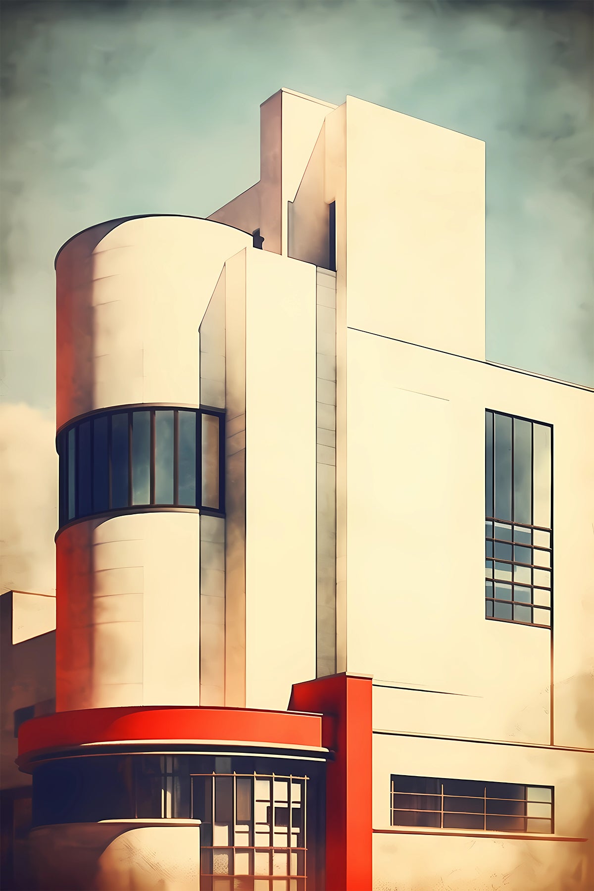 Bauhaus Art Deco Facade Print – Streamline Moderne Architecture