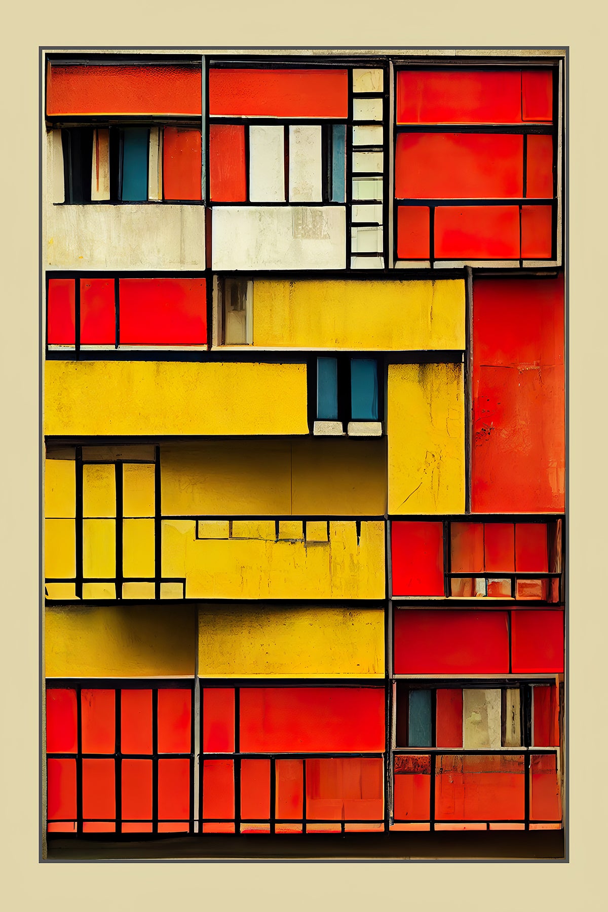 Le Corbusier Grid Wall Art – Bold Mondrian-Inspired Modern Architecture Print