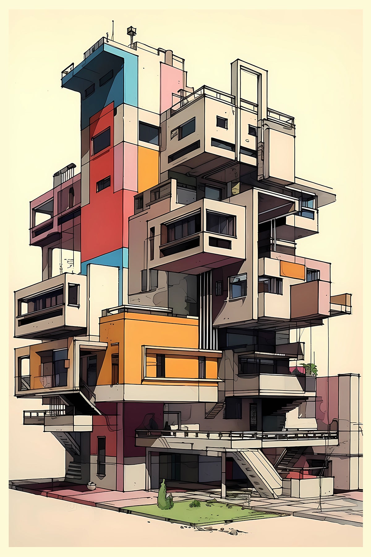 Modular Building Print Inspired by Le Corbusier - Brutalist Urban Architecture