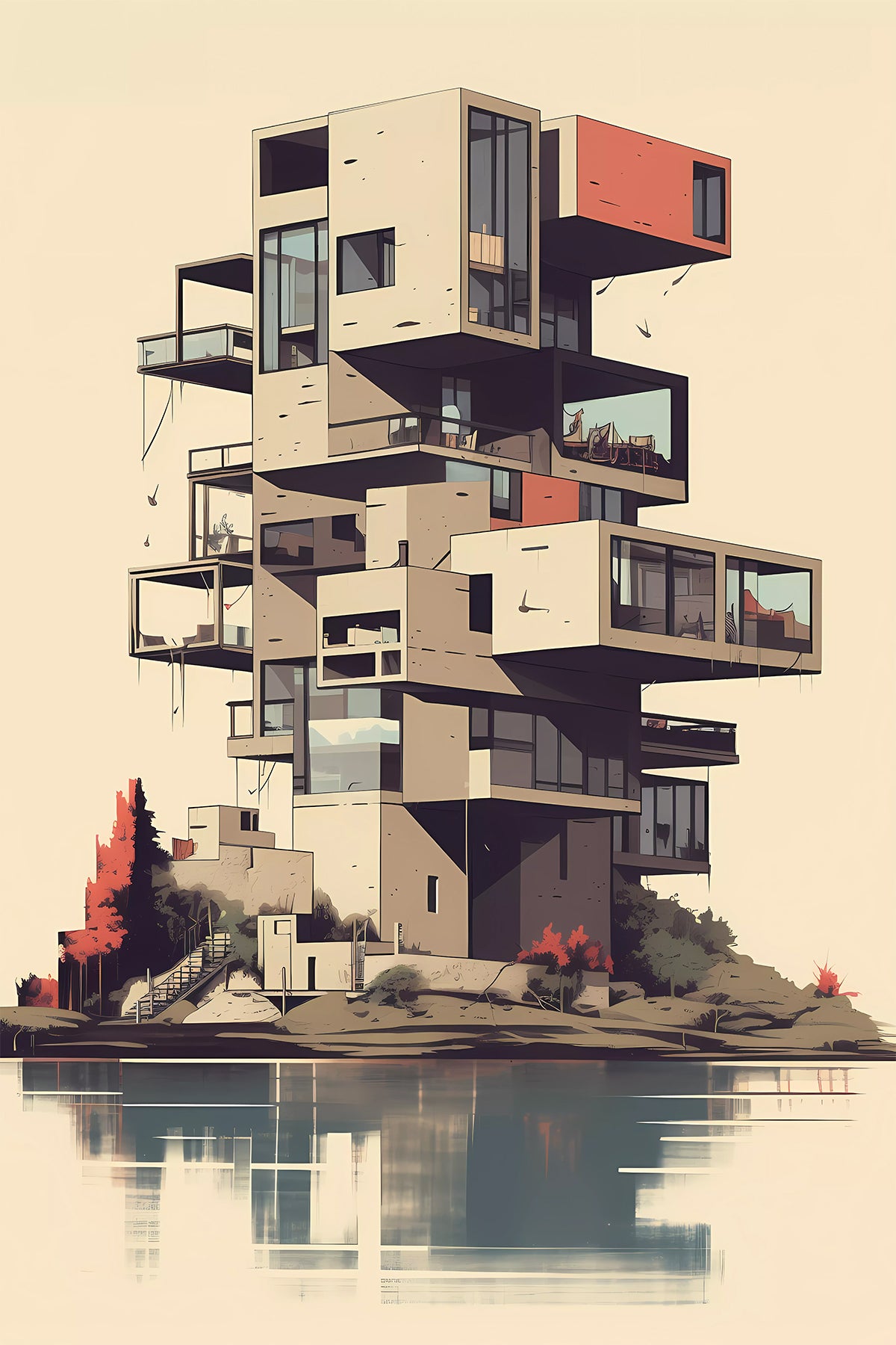 Le Corbusier Inspired Modernist Architecture – Brutalist Floating Building
