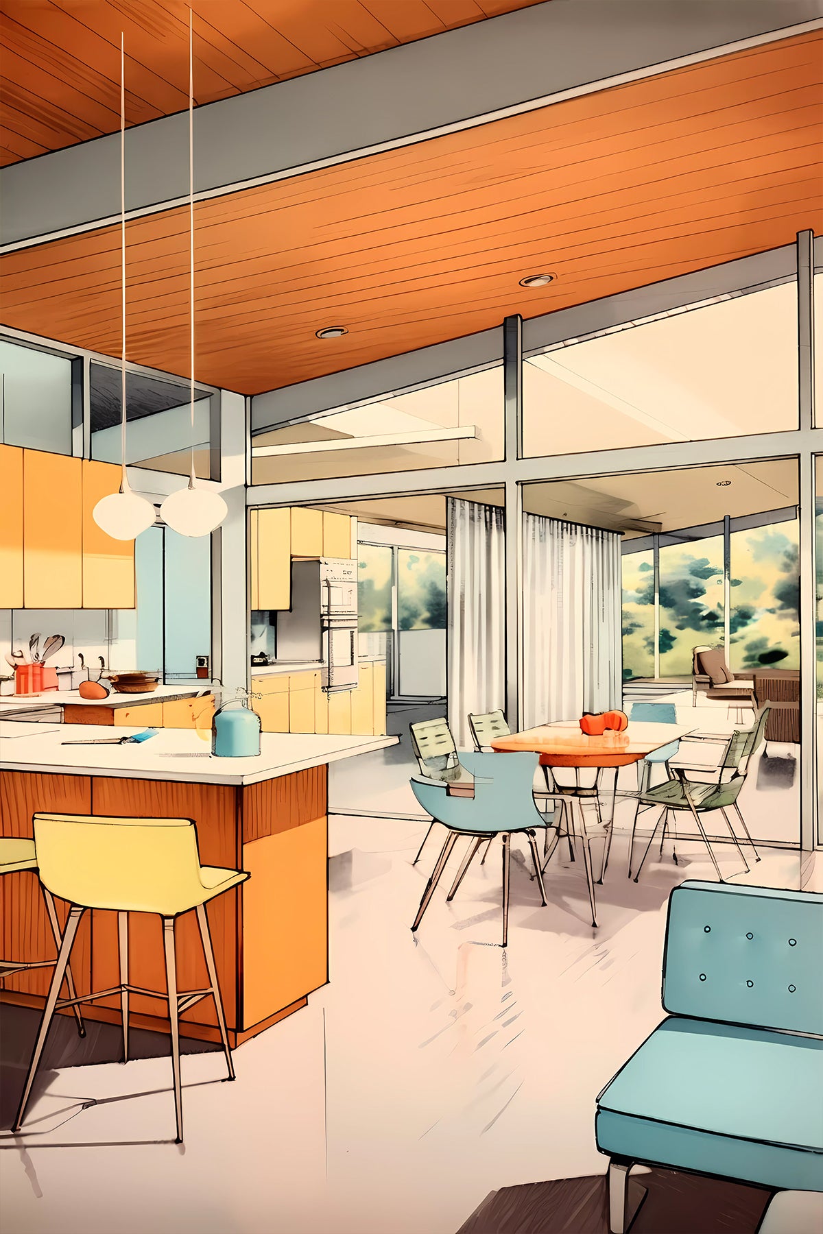 Midcentury Modern Kitchen – Vintage Interior with Retro Colors & Eichler House Vibes