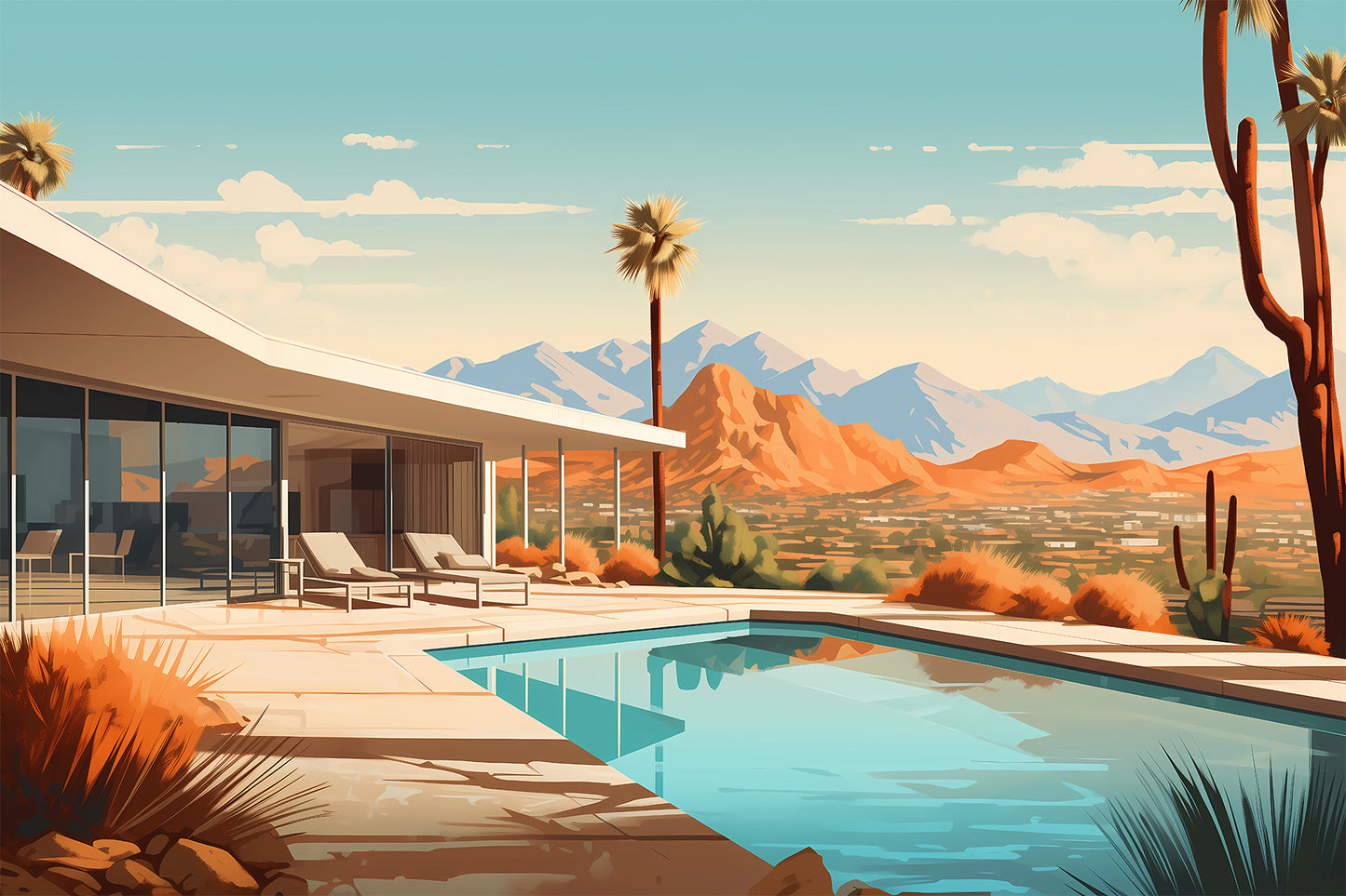 Palm Springs Mid-Century Modern Desert House – Poolside Retro Landscape
