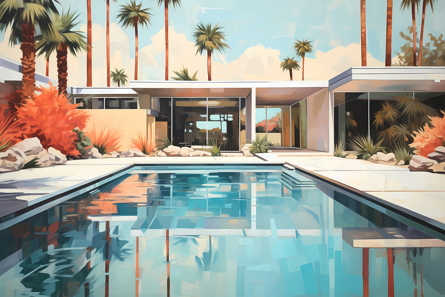 Palm Springs Poolside Mid-Century Modern Wall Art – Desert Architecture
