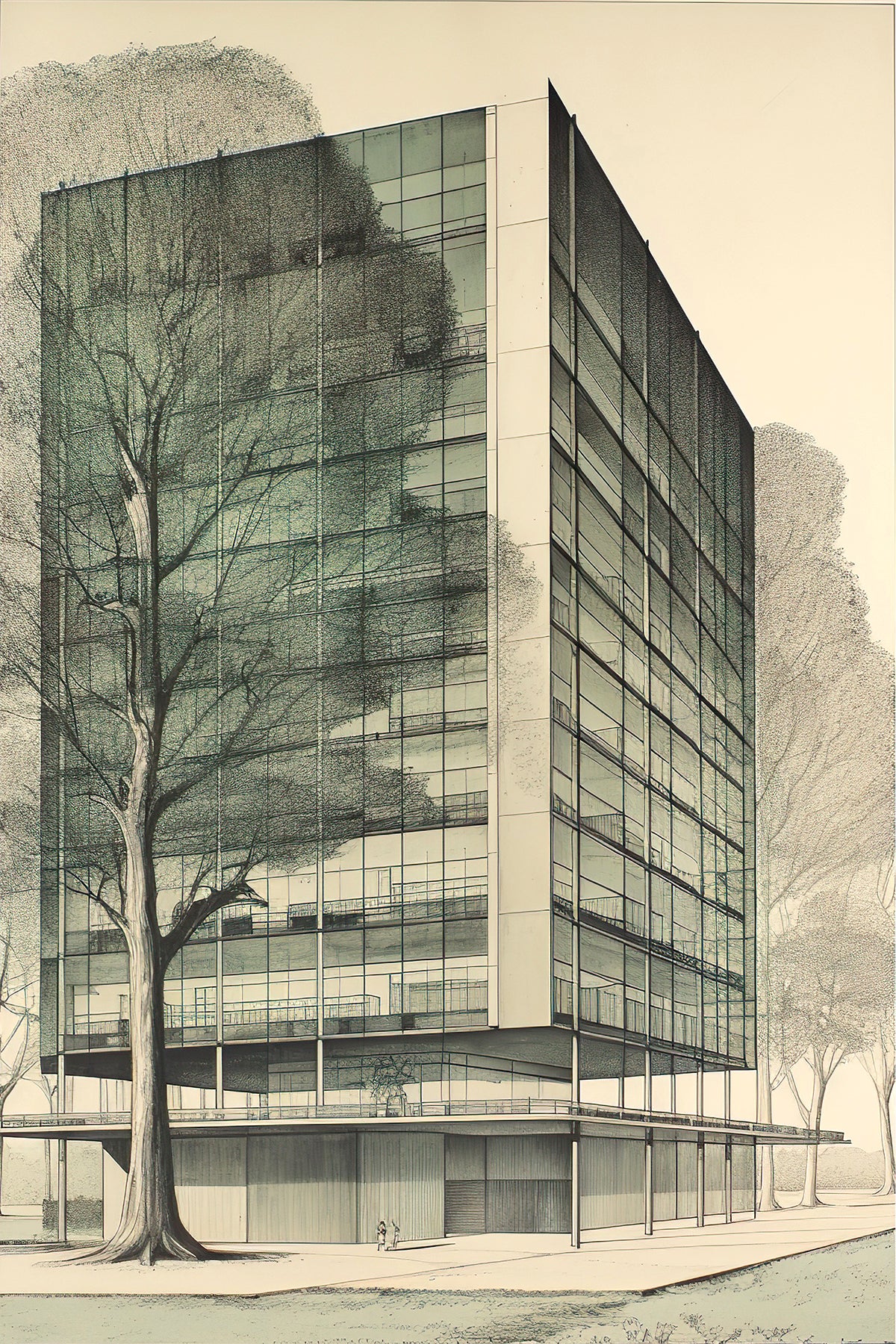 Mies van der Rohe Inspired Vintage Elevation Poster - Modernist Architecture