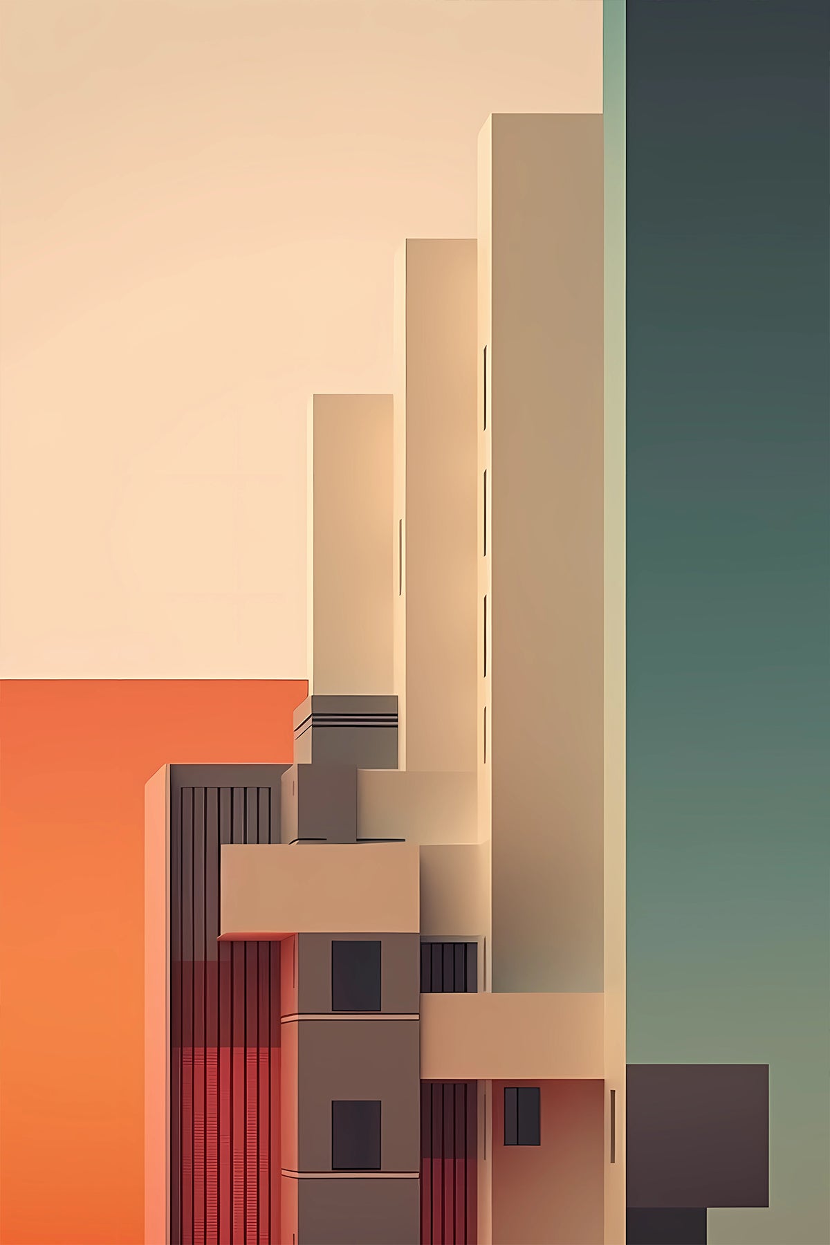Minimalist Geometric Modern Architecture Print – Abstract Urban Landscape