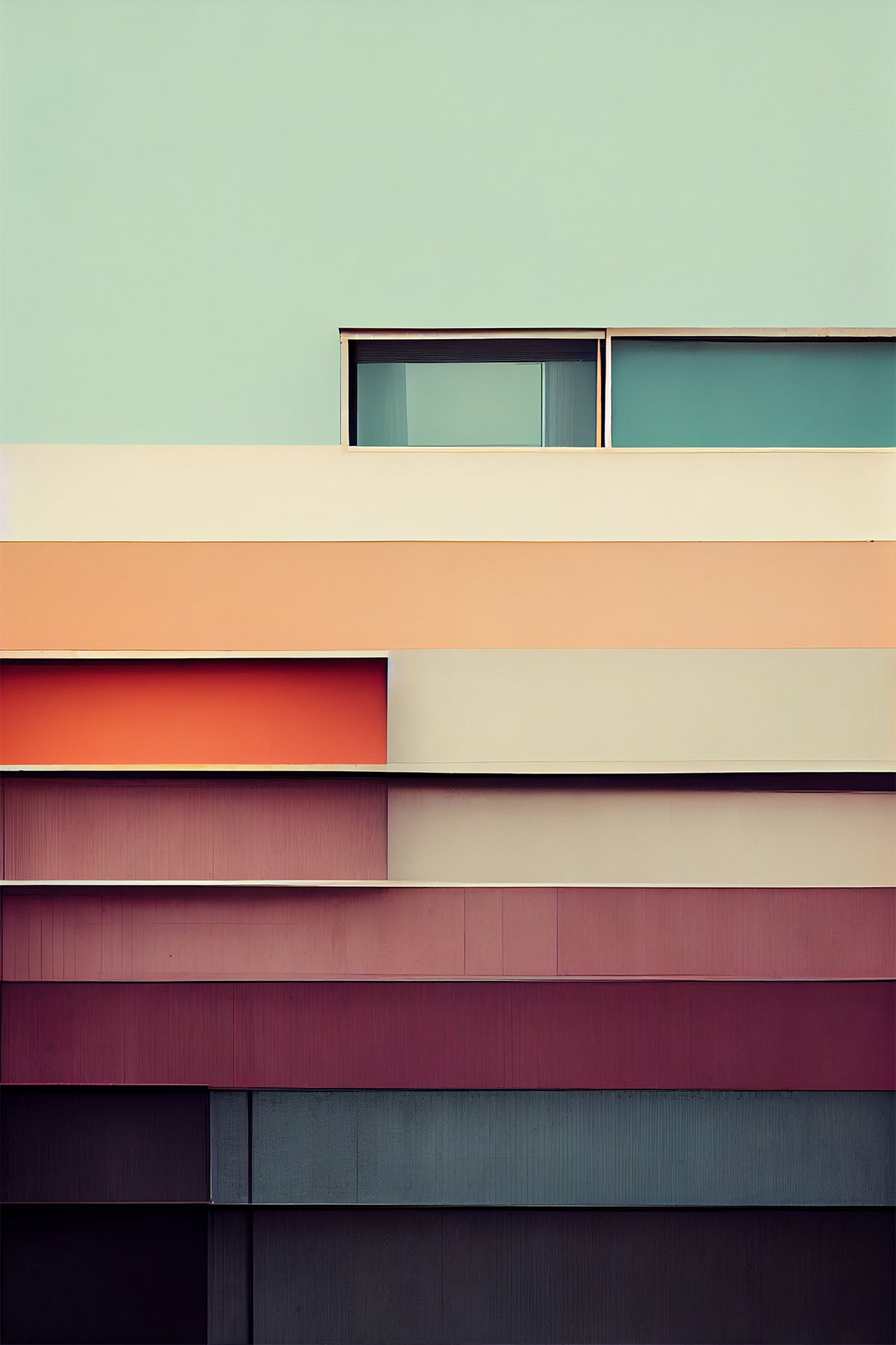Color Block Modern Architecture Print – Minimalist Layered Wall Art in Soft Pastels