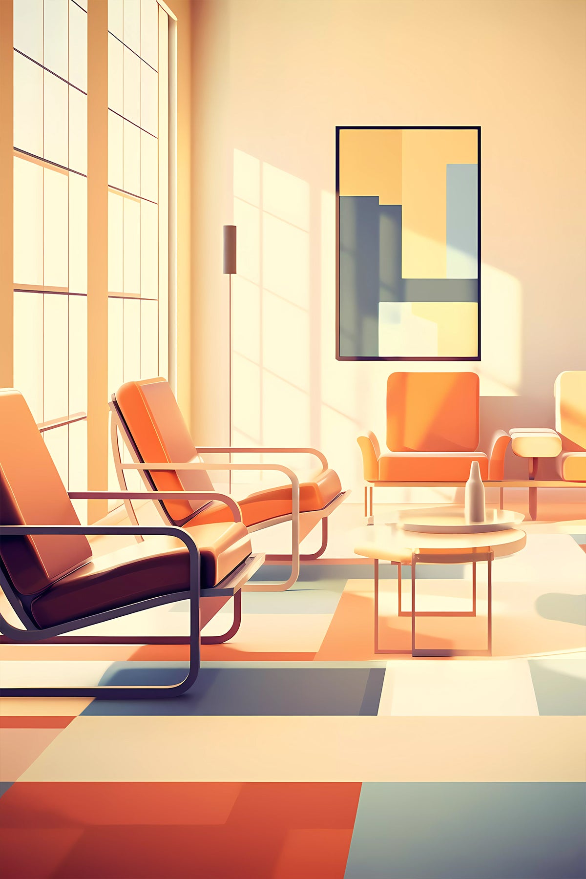 Midcentury Modern Living Room Wall Art – Bauhaus Color Palette