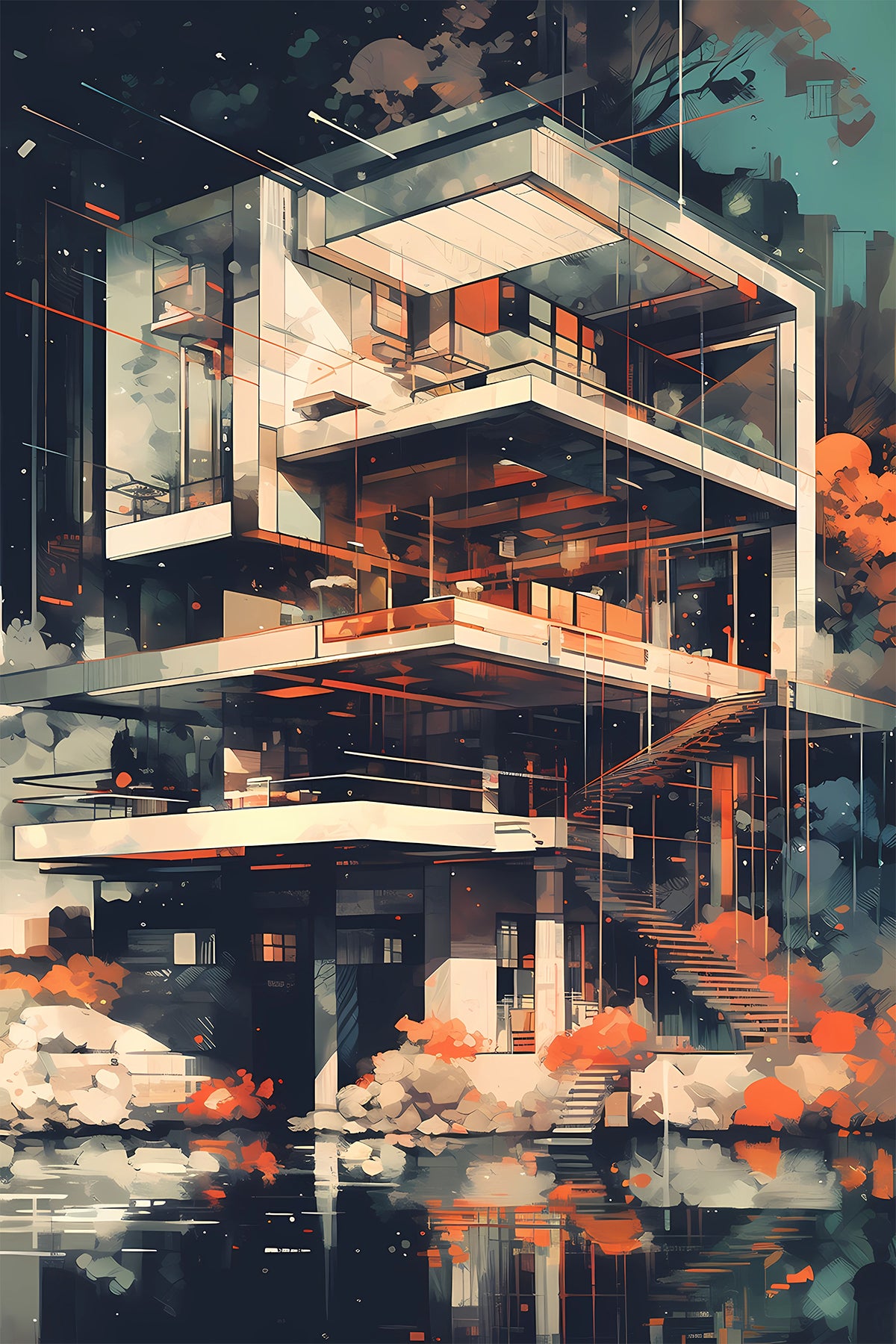 Neo-Futurist Modern House Print – Abstract Architectural Wall Art