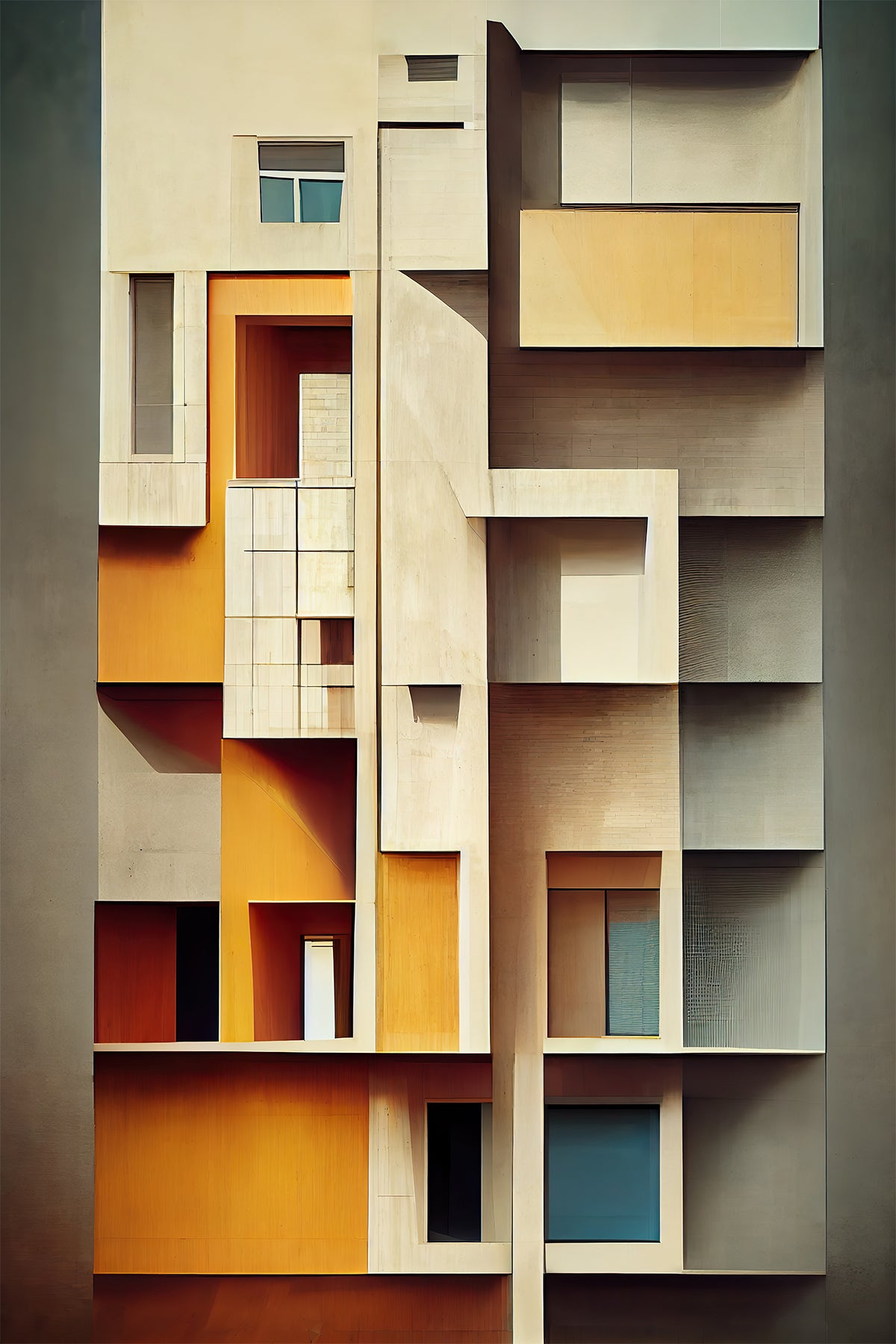 Geometric Abstract Modernist Façade Print in Warm Tones