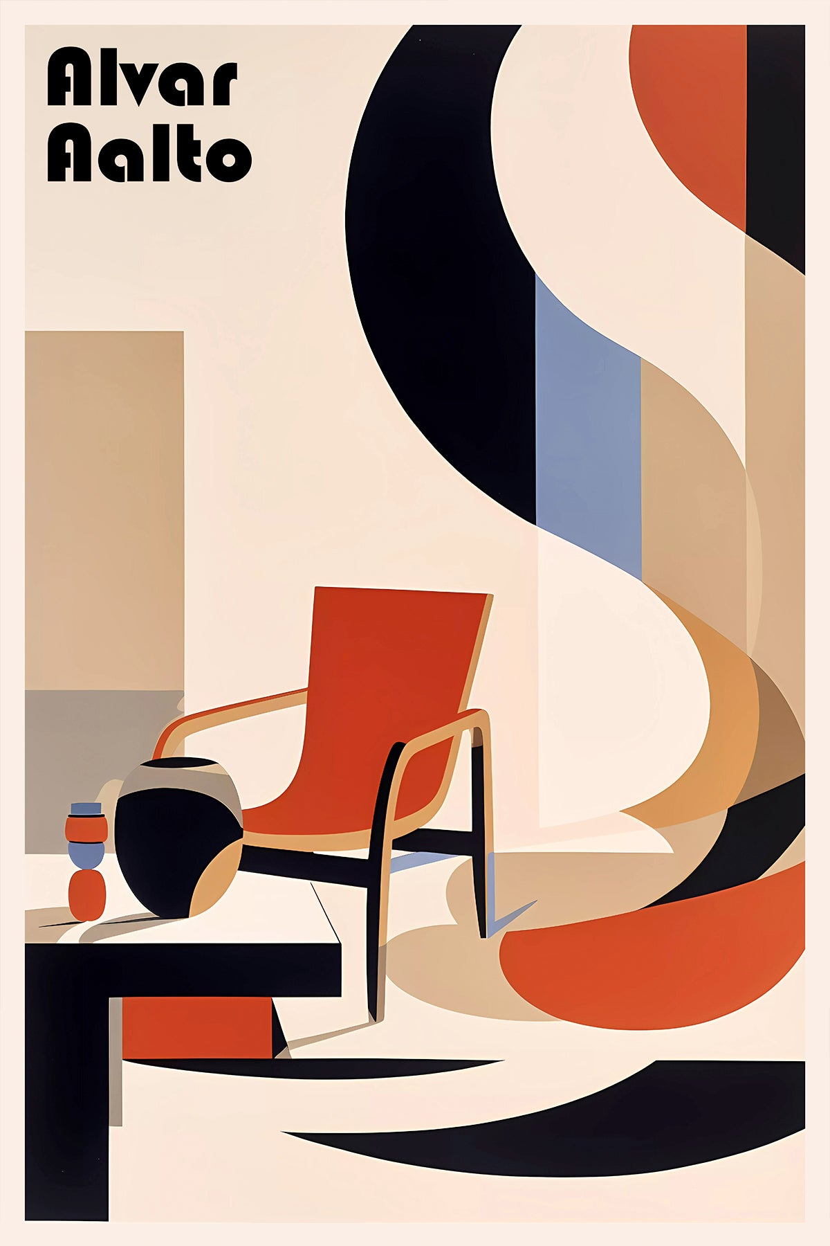 Alvar Aalto Inspired Abstract Art Print – Scandinavian Modernist Poster