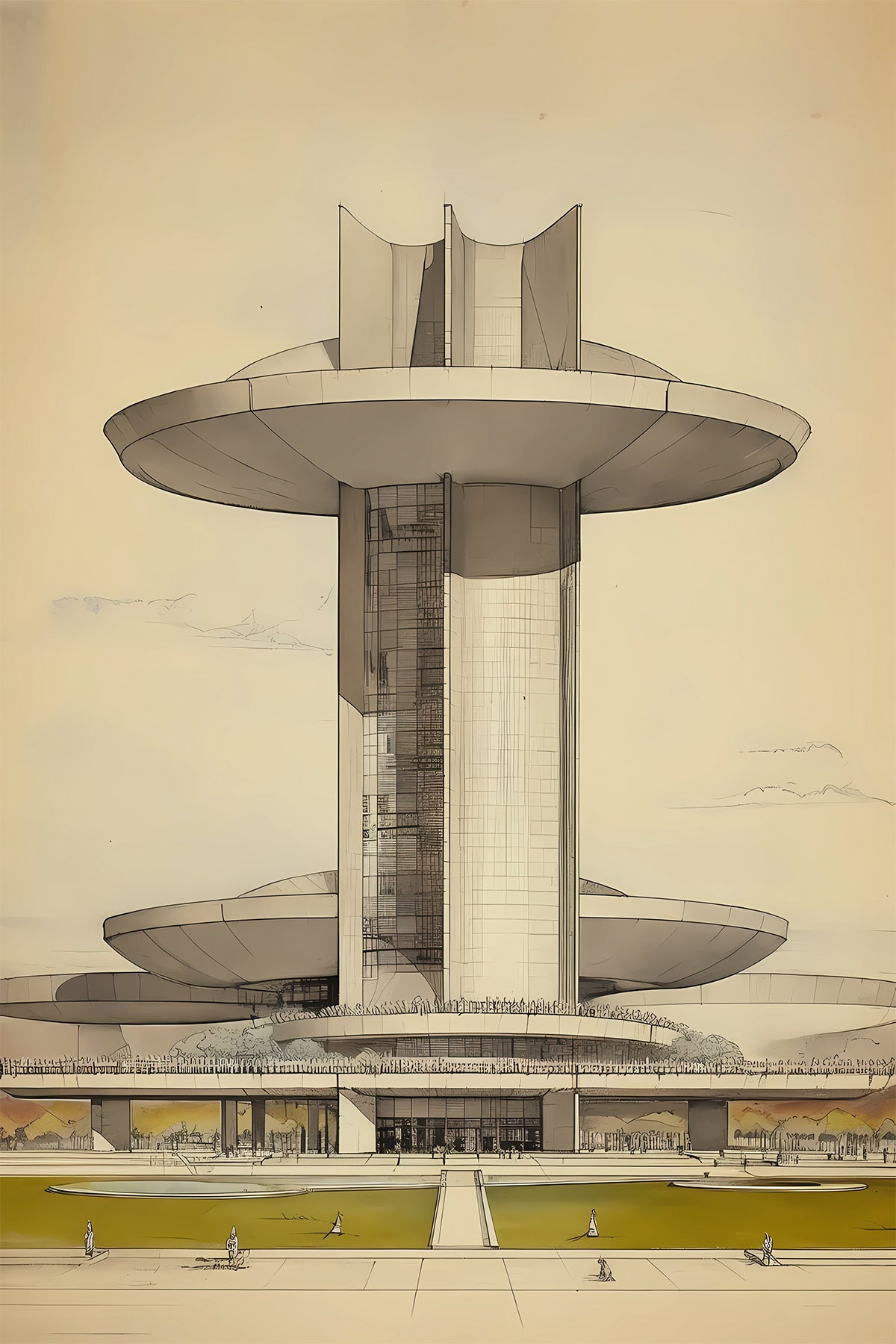 Oscar Niemeyer Tribute Poster – Vintage Modern Architecture Drawing