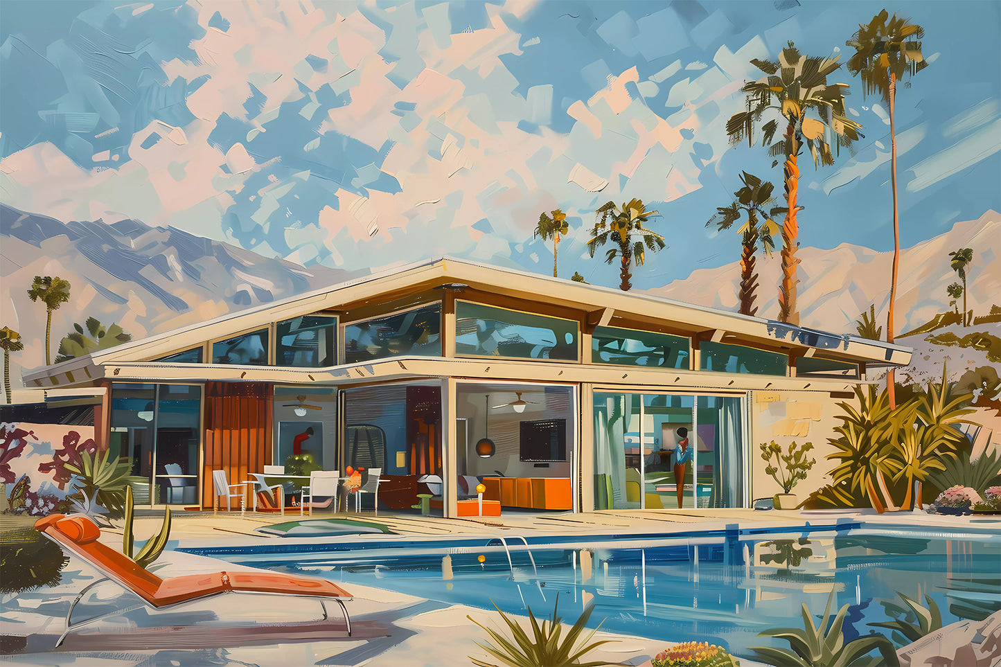 Palm Springs Mid-Century Modern House Print – Retro Desert Poolside Wall Art