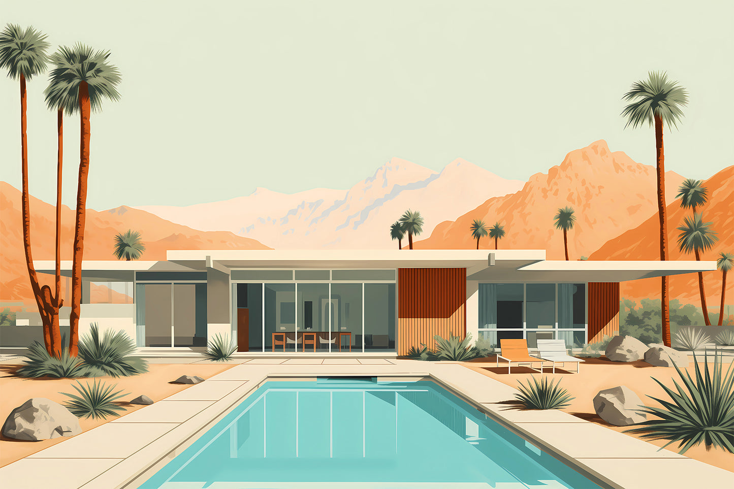 Mid-Century Modern Desert Poolside Print – Palm Springs Architecture