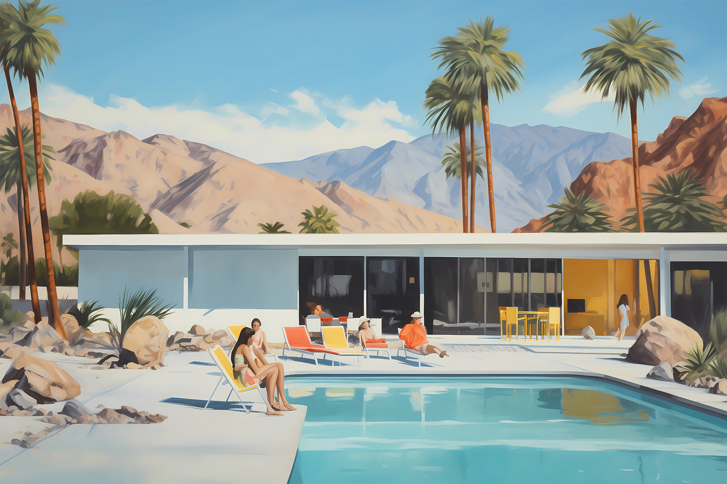 Palm Springs Mid-Century Modern Poolside Art Print – Retro Desert Living