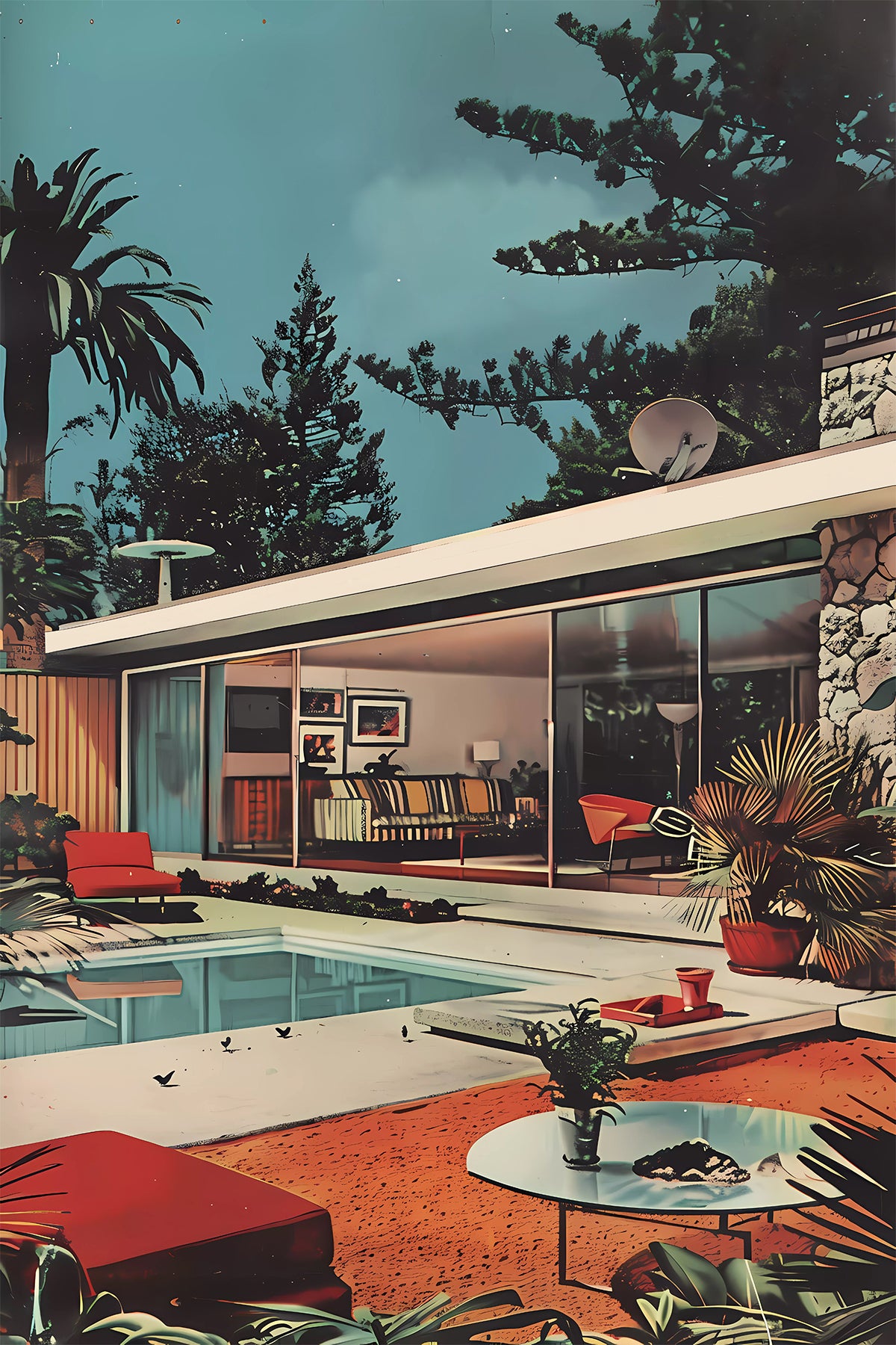 Mid-Century Modern Poolside Oasis – Retro Palm Springs Style Print