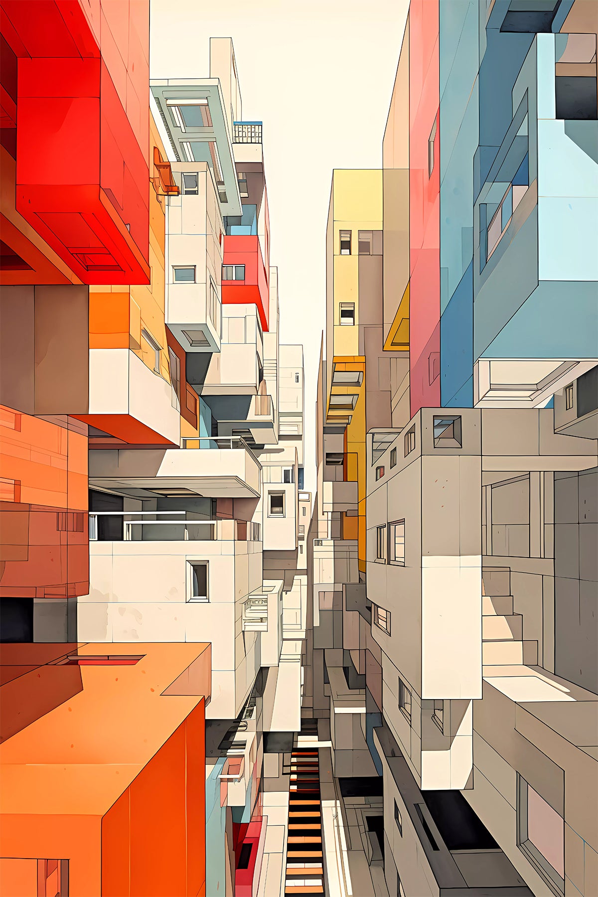 Geometric Abstract Brutalist Modular Housing Architecture
