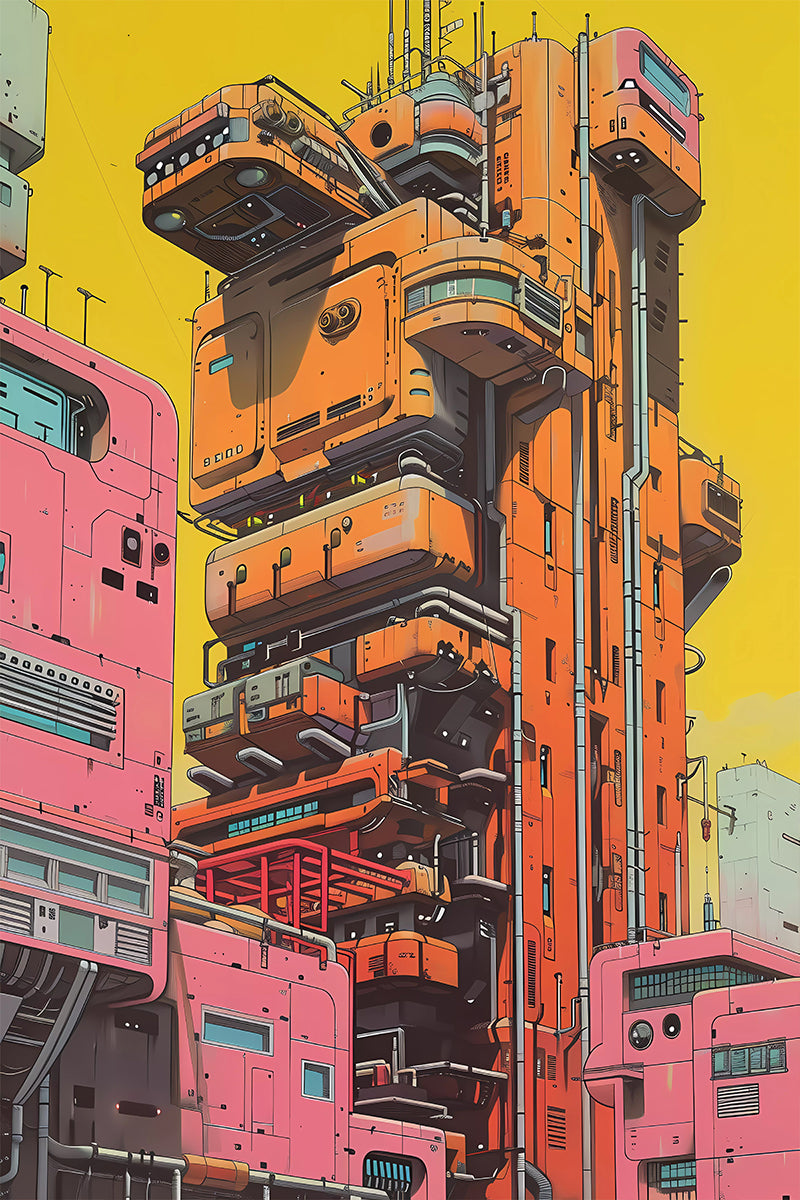 Cyberpunk Skyscraper Print, Futuristic City Poster, Neon Architecture