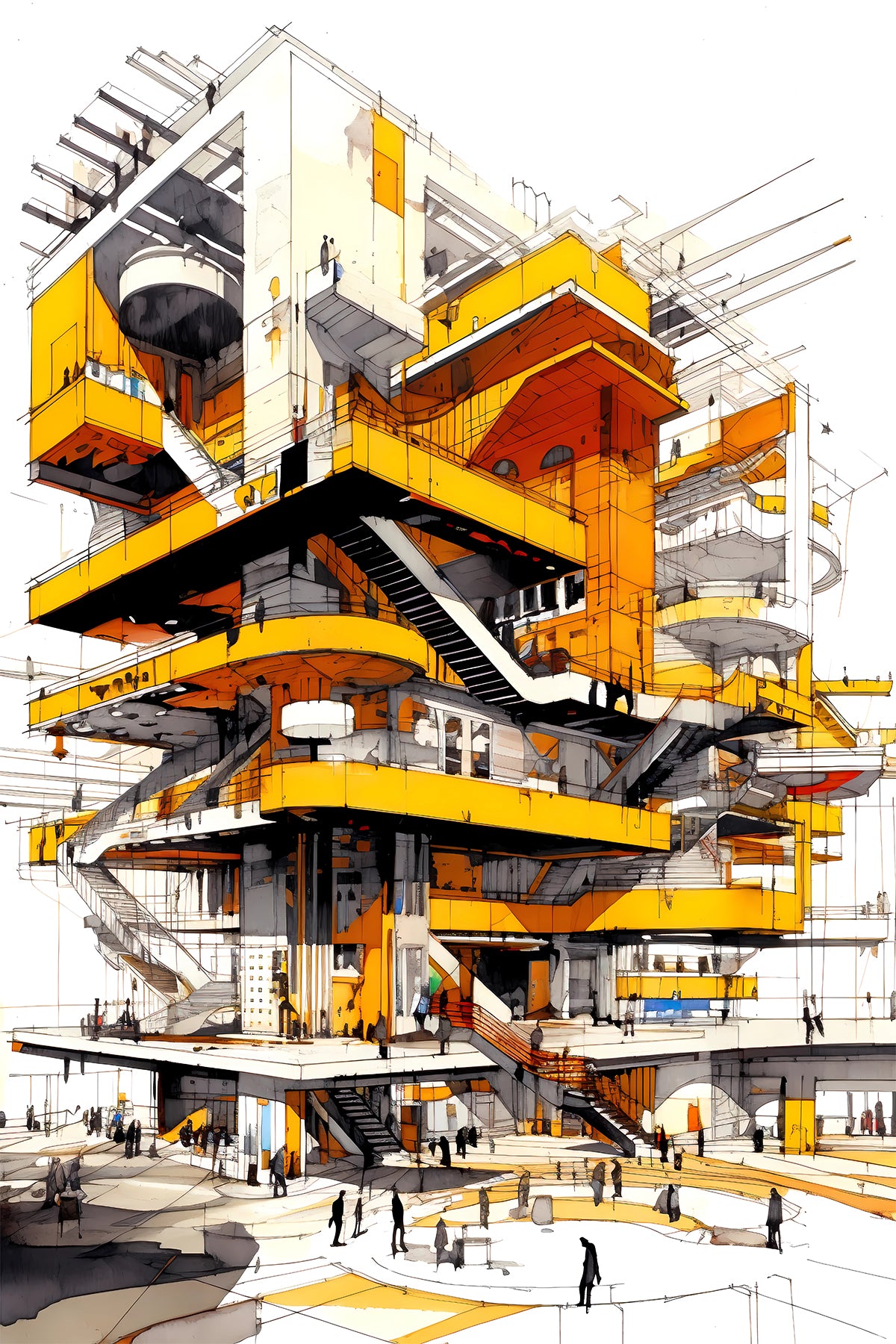 Richard Rogers Inspired High-Tech Architecture – Futuristic Structural Illustration