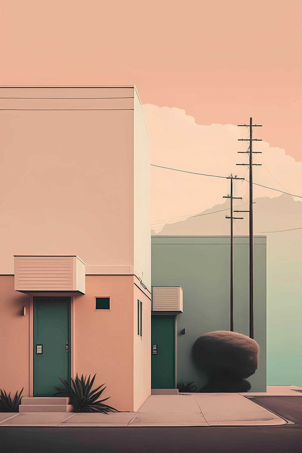 Minimalist Urban Wall Art with Soft Sunset Tones, Mid-Century Inspired