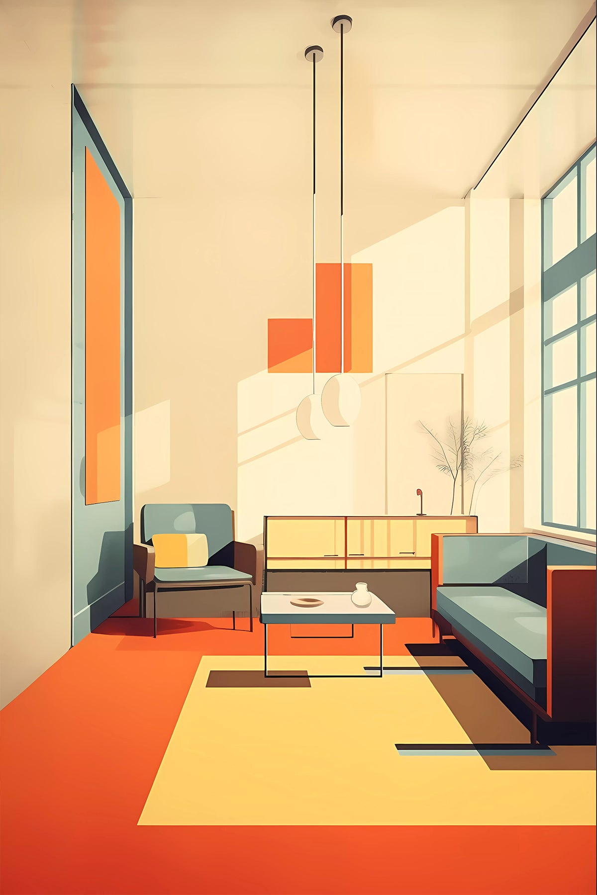 Walter Gropius Bauhaus Interior Print – Mid Century Geometric Wall Art