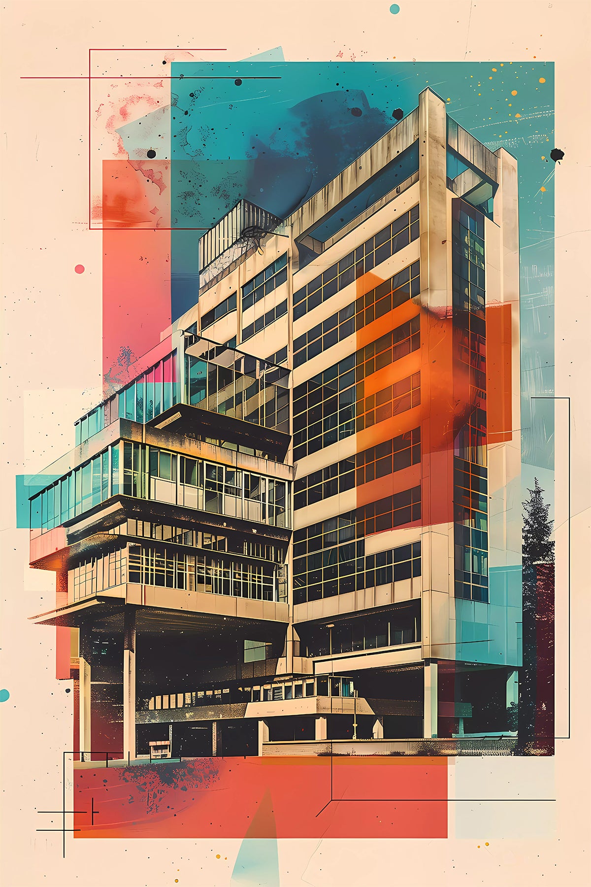 Brutalist Architecture Print – Bauhaus Inspired Modernist Abstract Poster
