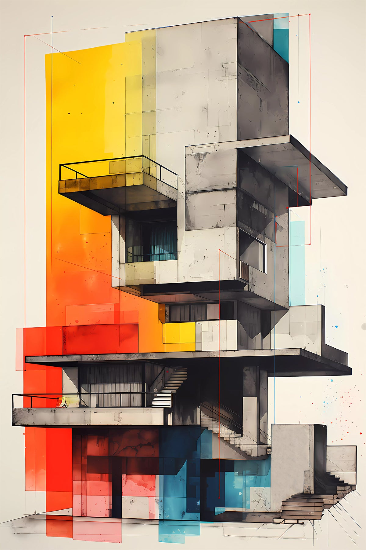 Brutalist Abstract Architecture – Le Corbusier Inspired Modernist Facade