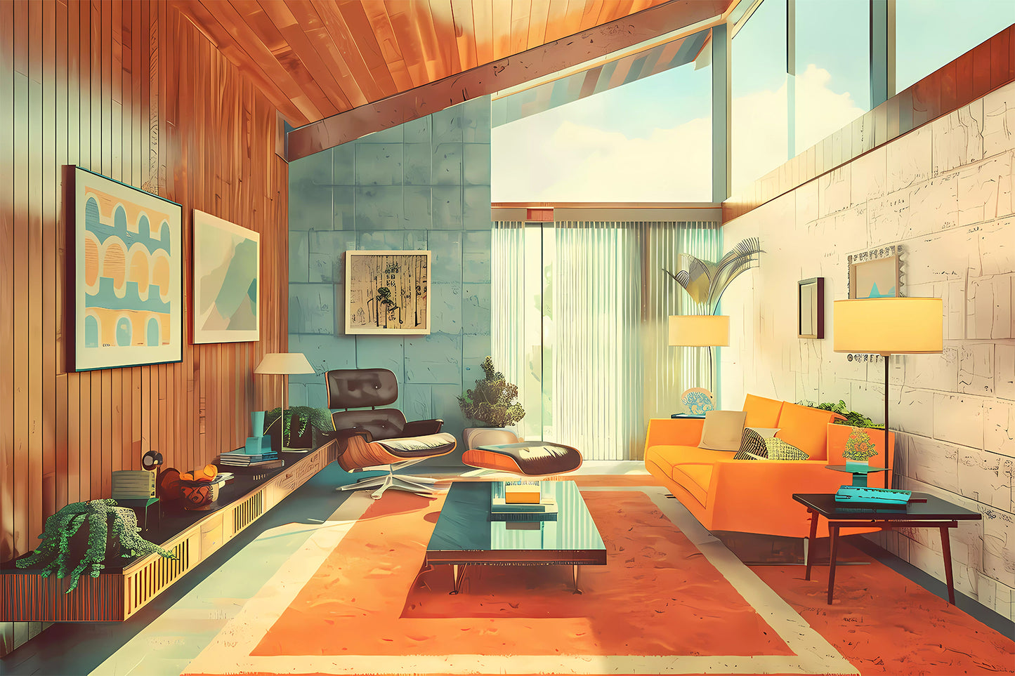 Mid-Century Modern Interior Wall Art – Retro Living Room