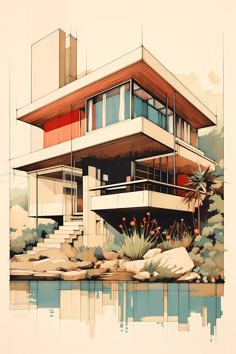 Mid-Century Modern House Art Print – Case Study Architecture Poster