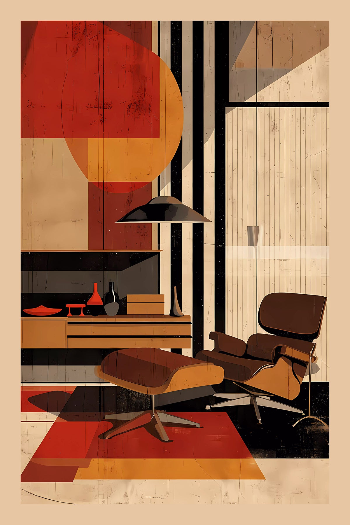 Mid Century Modern, Retro Interior with Eames Lounge Chair