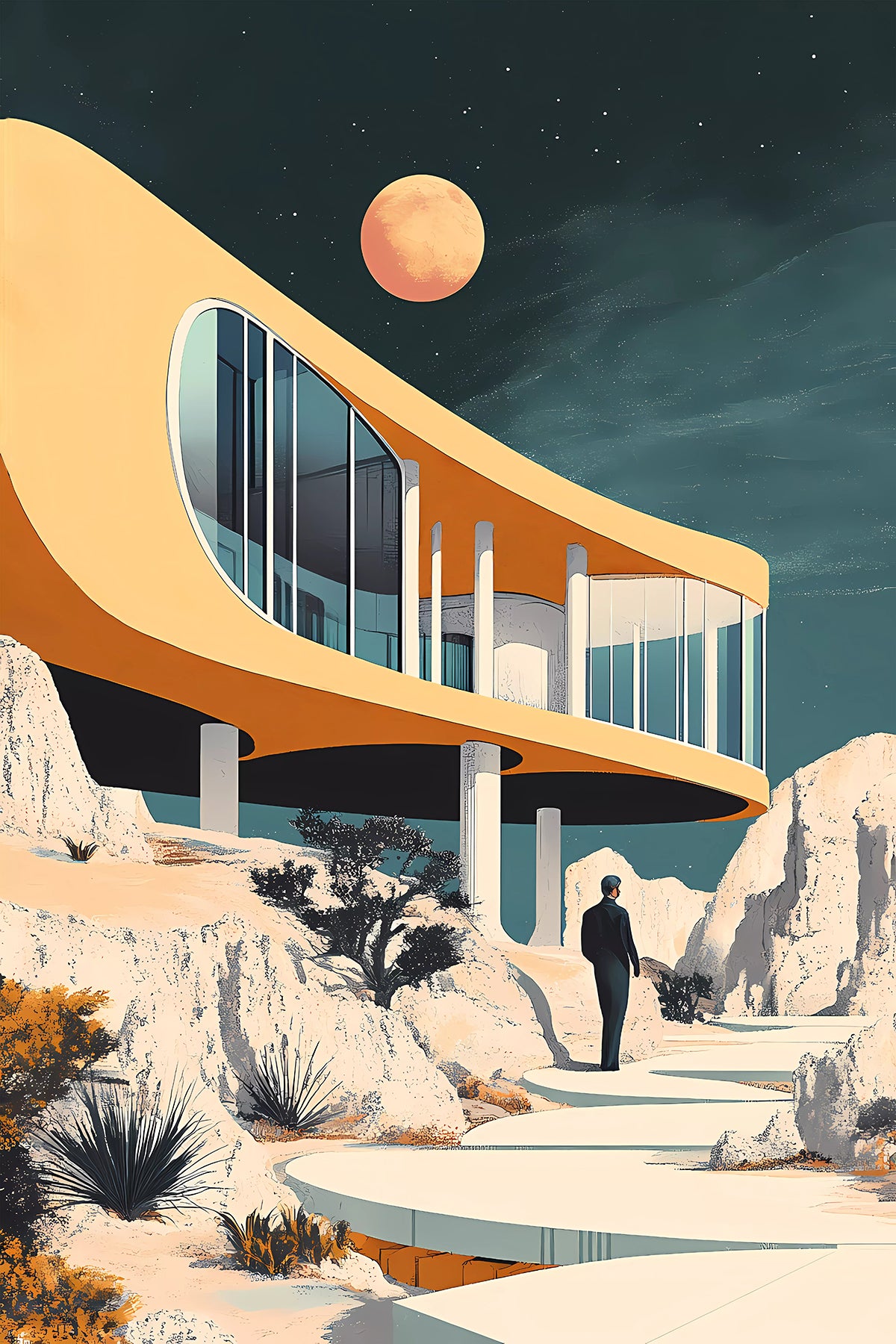 Futuristic Modernist Desert House Print | Mid-Century Retro-Futurism