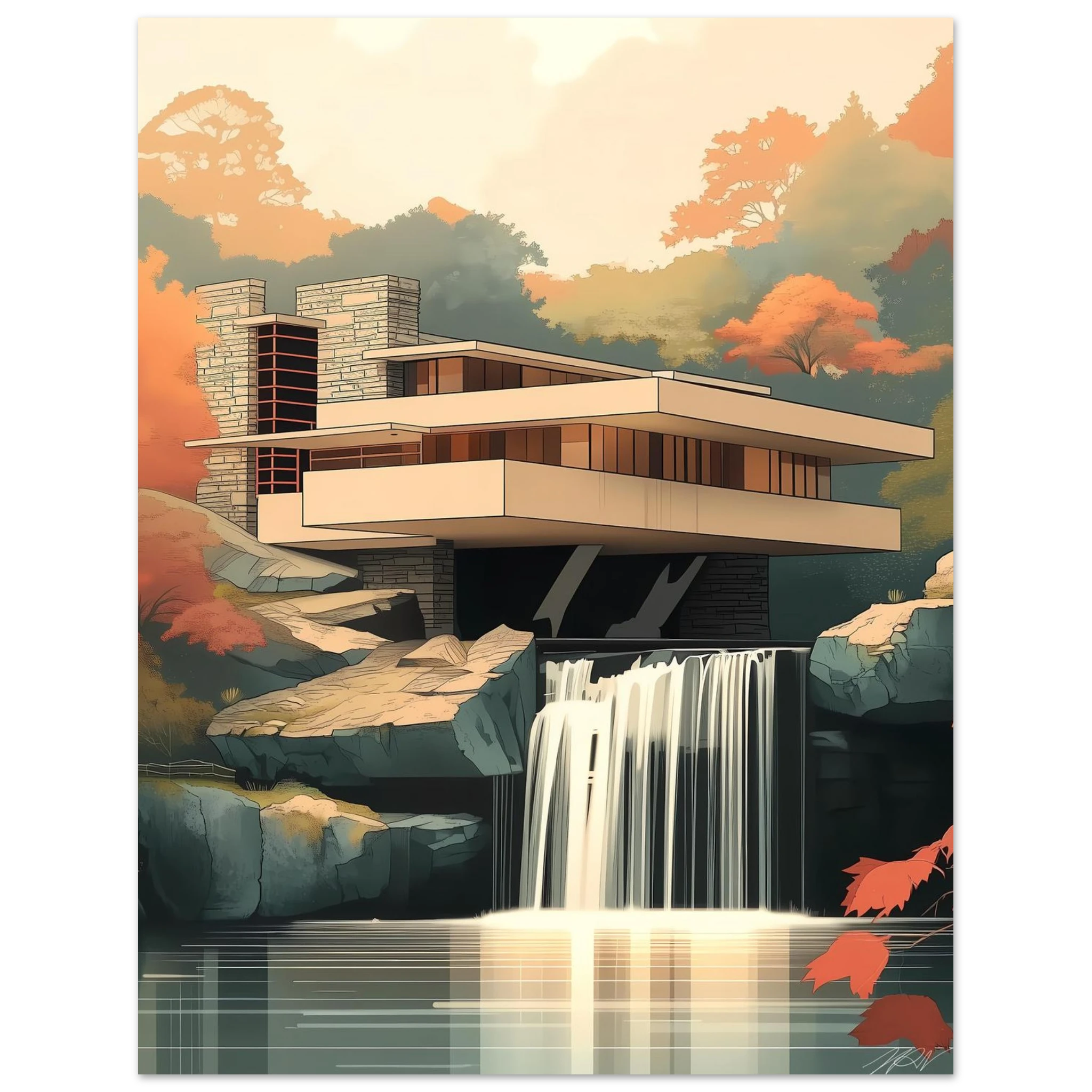 House Composition Vintage Fallingwater House - Composition 7 – Mightyinkstudio