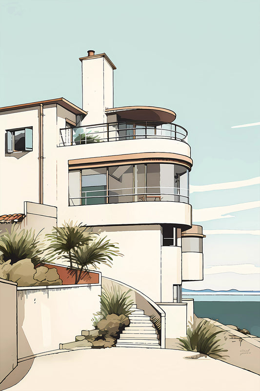 Art Deco Art Print - Fictional seaside house