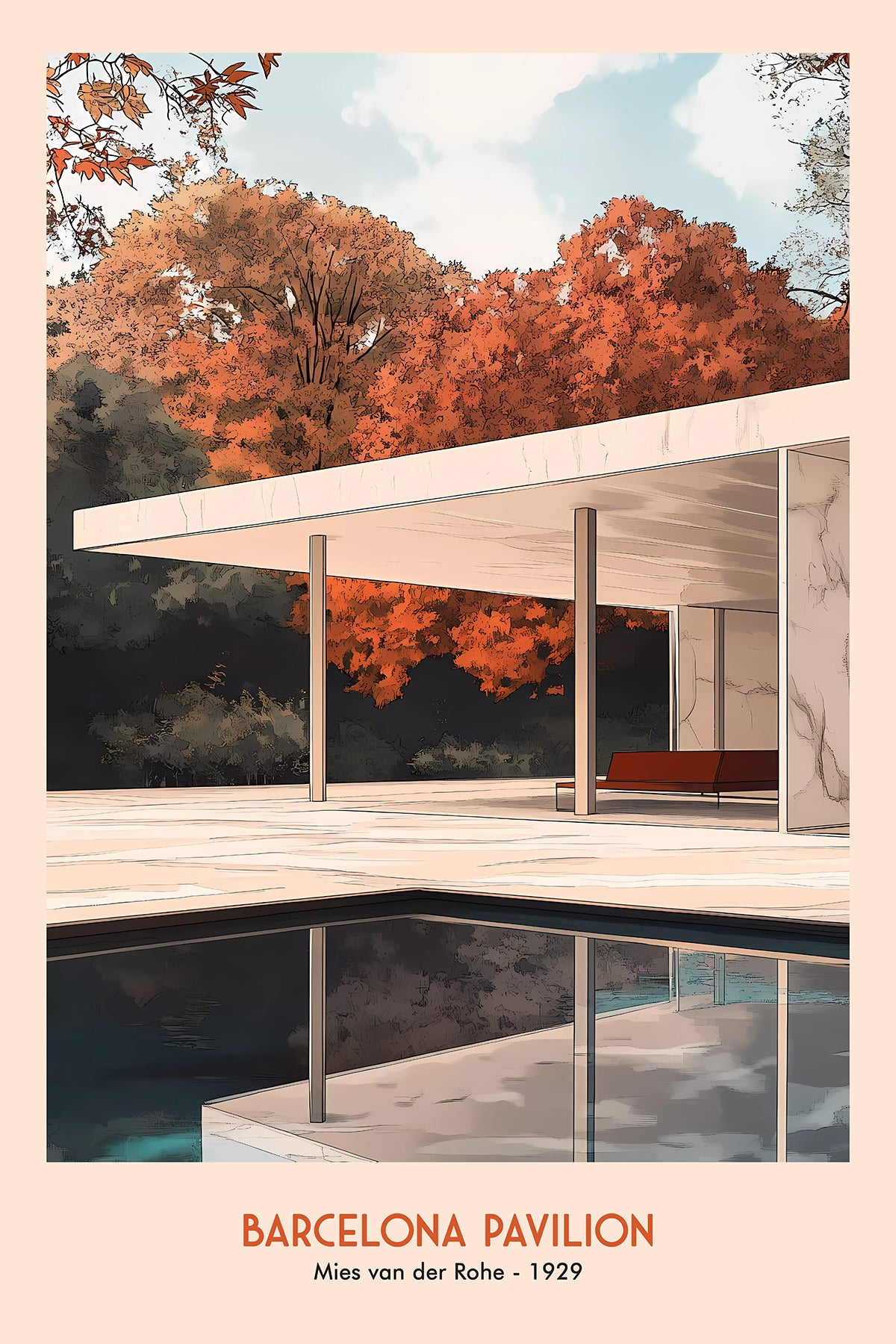 Barcelona Pavilion Print – Mies van der Rohe 1929 Modern Architecture