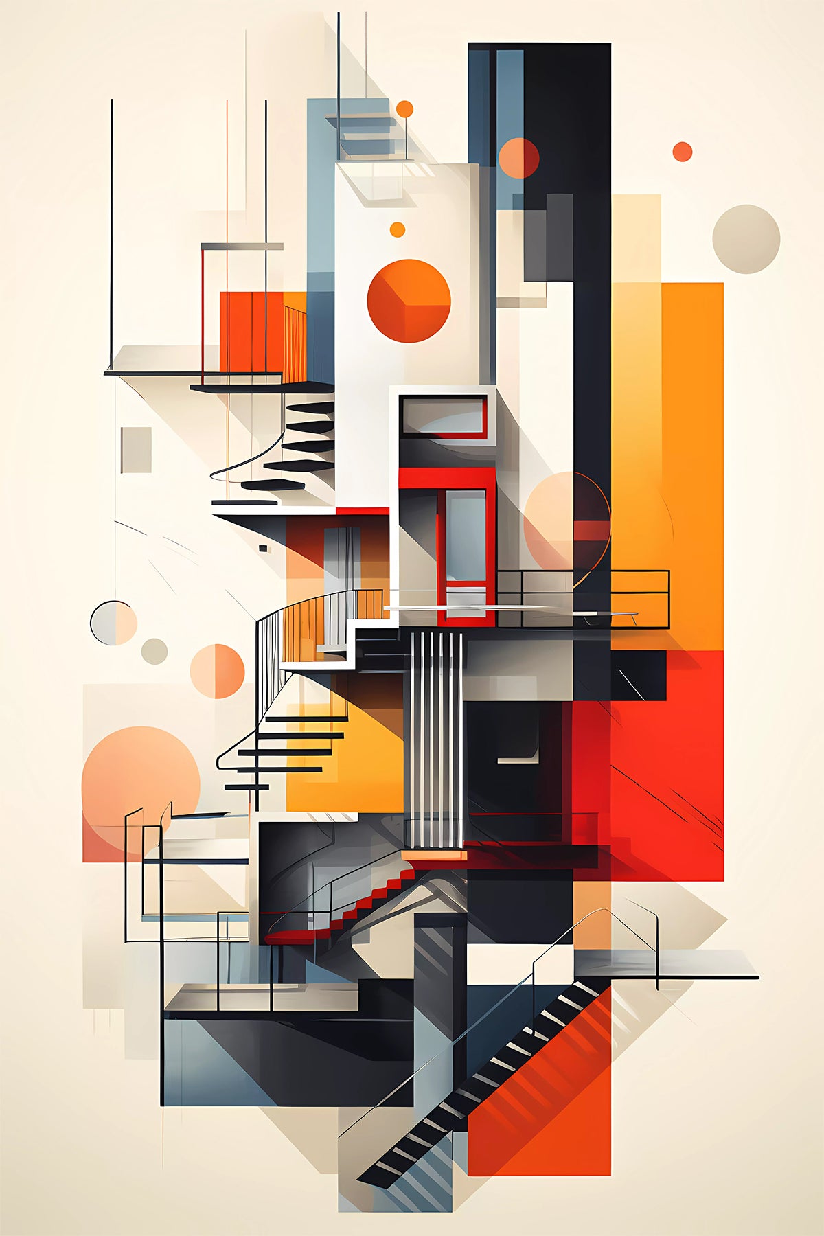 Bauhaus abstract inspired art print - Bauhaus and architecture fusion