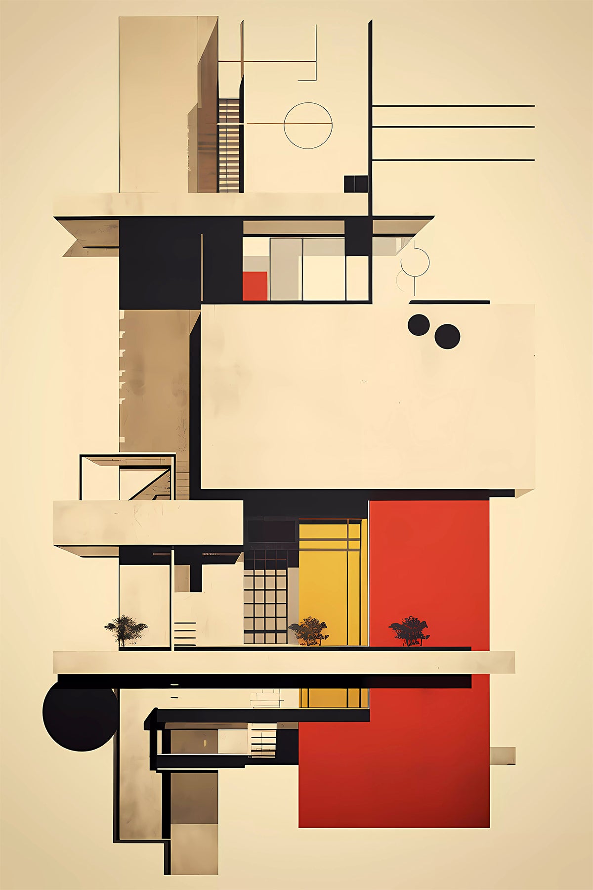 Abstract Bauhaus Architecture Art Print – Mightyinkstudio