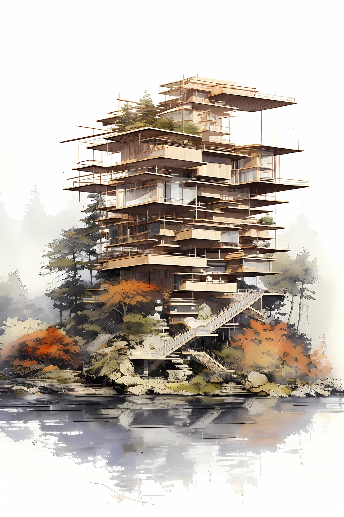 Kengo Kuma contemporanean architecture - Fictional illustration I