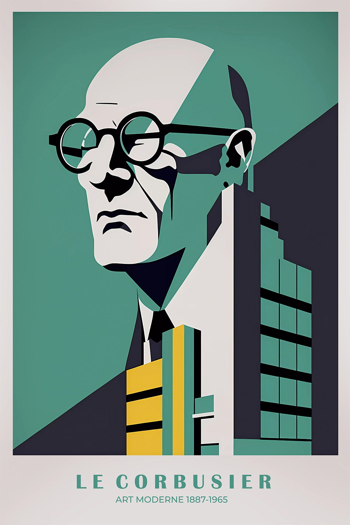 Le Corbusier Art Moderne portrait illustration