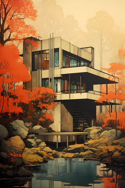 Minimalist House in Autumn Landscape